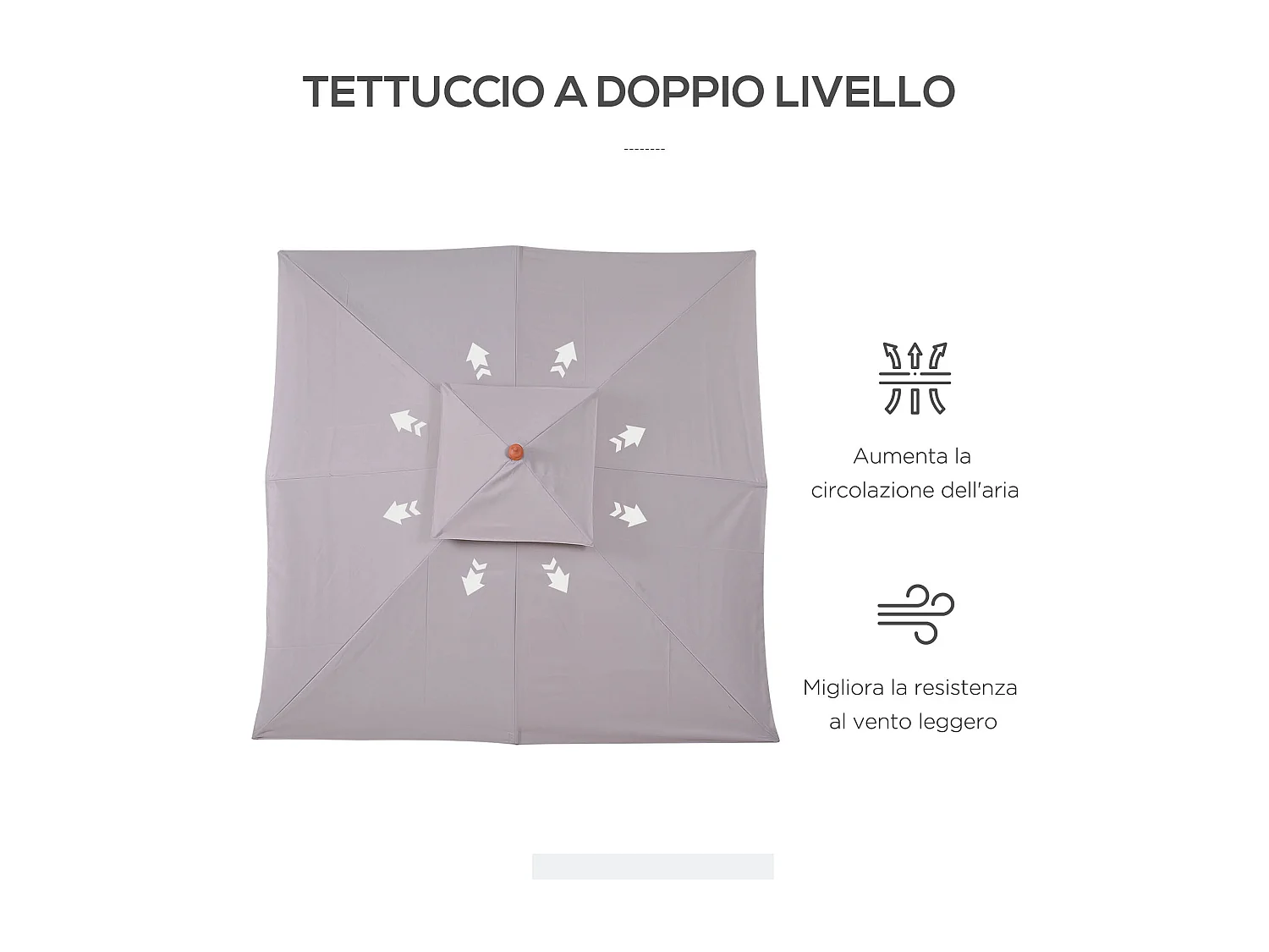 Ombrellone da giardino 3x3m a 8 stecche copertura a 2 livelli grigio