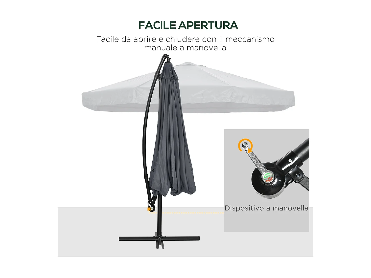 Ombrellone da giardino 3x3m con manovella e zanzariera grigio