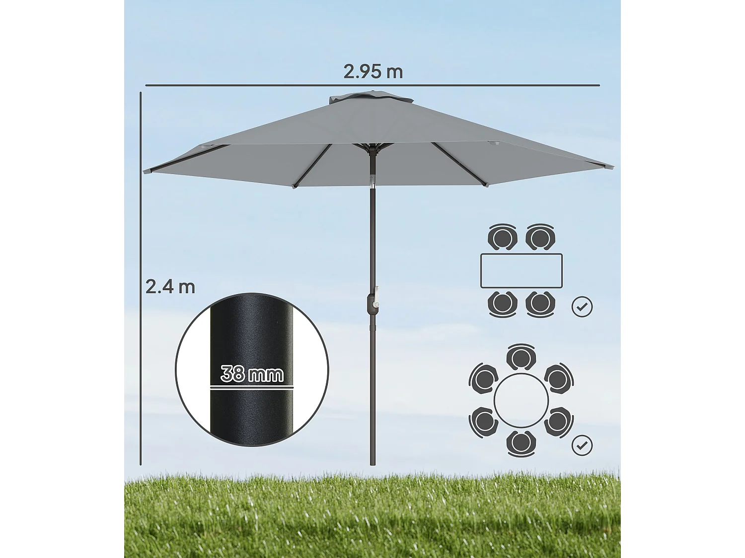 Ombrellone da giardino 3x3 m inclinabile grigio