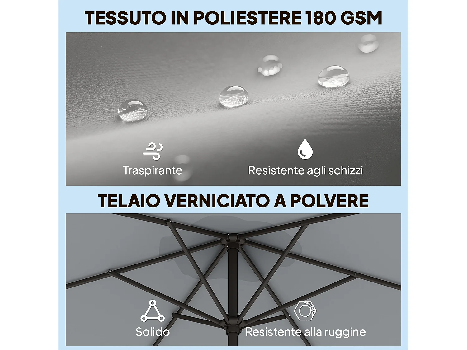 Ombrellone da giardino 3x3 m inclinabile grigio