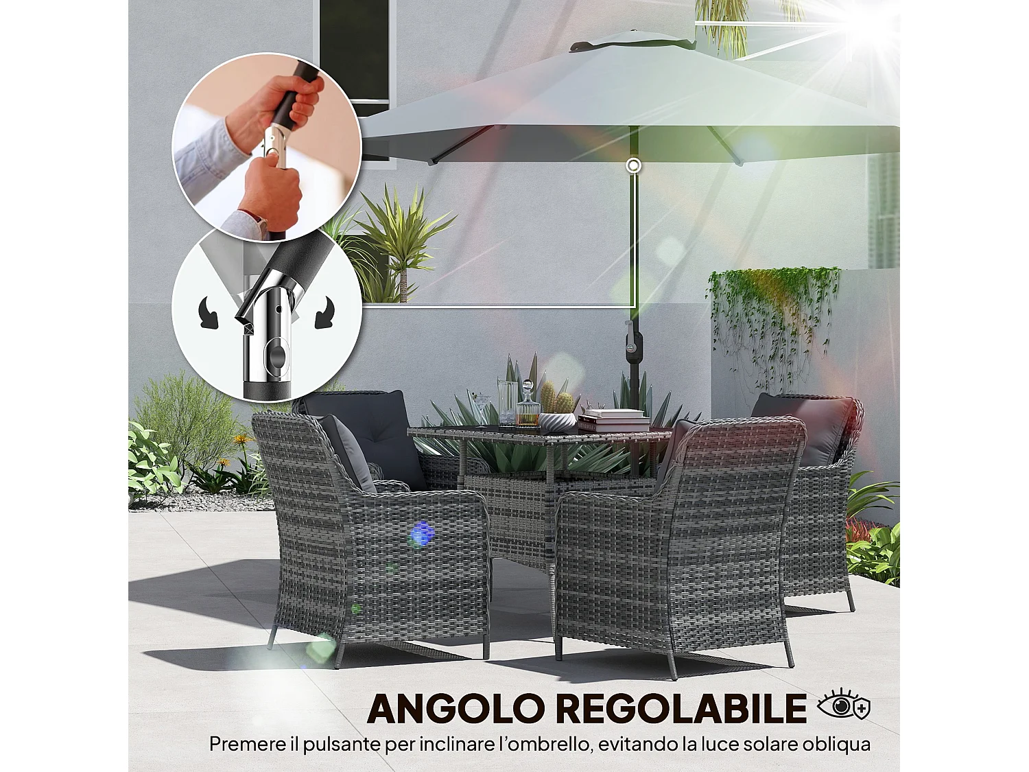 Ombrellone da giardino 3x3 m inclinabile grigio