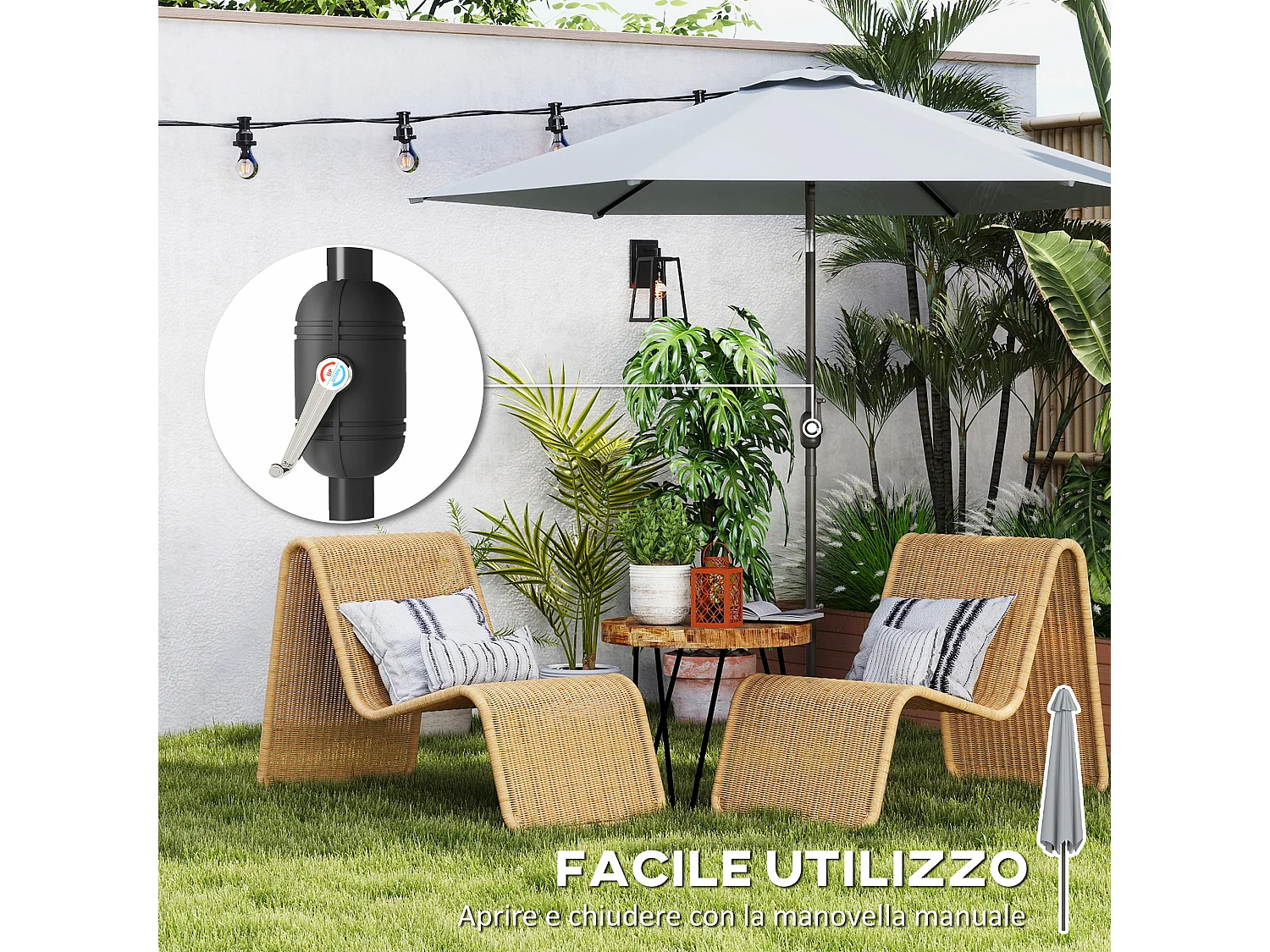 Ombrellone da giardino 3x3 m inclinabile grigio
