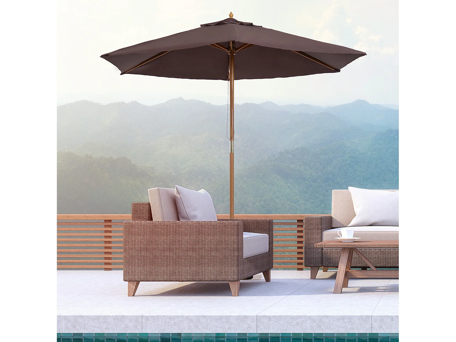 Ombrellone da giardino 2.5x2.3 m a 6 stecche marrone
