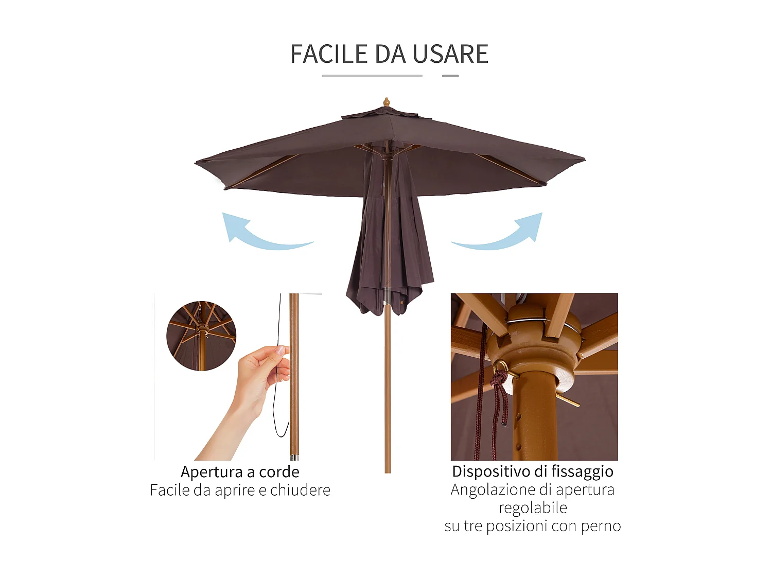 Ombrellone da giardino 2.5x2.3 m a 6 stecche marrone