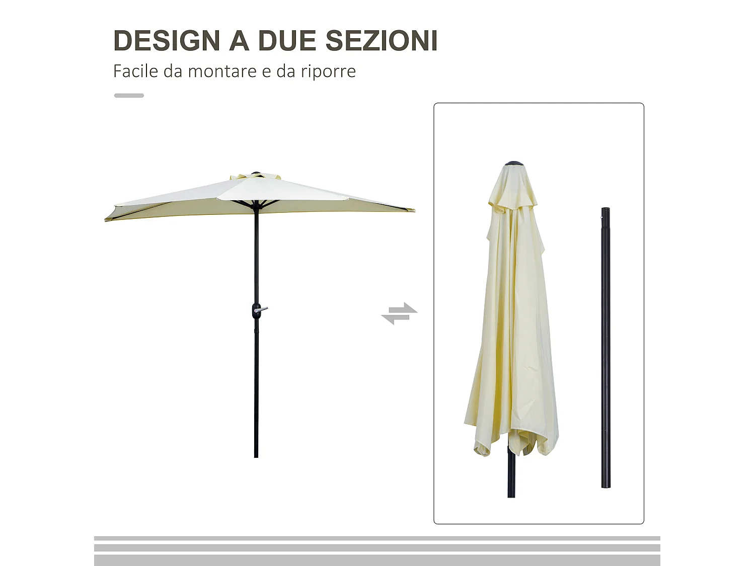 Ombrellone mezzaluna da terrazza con apertura a manovella beige
