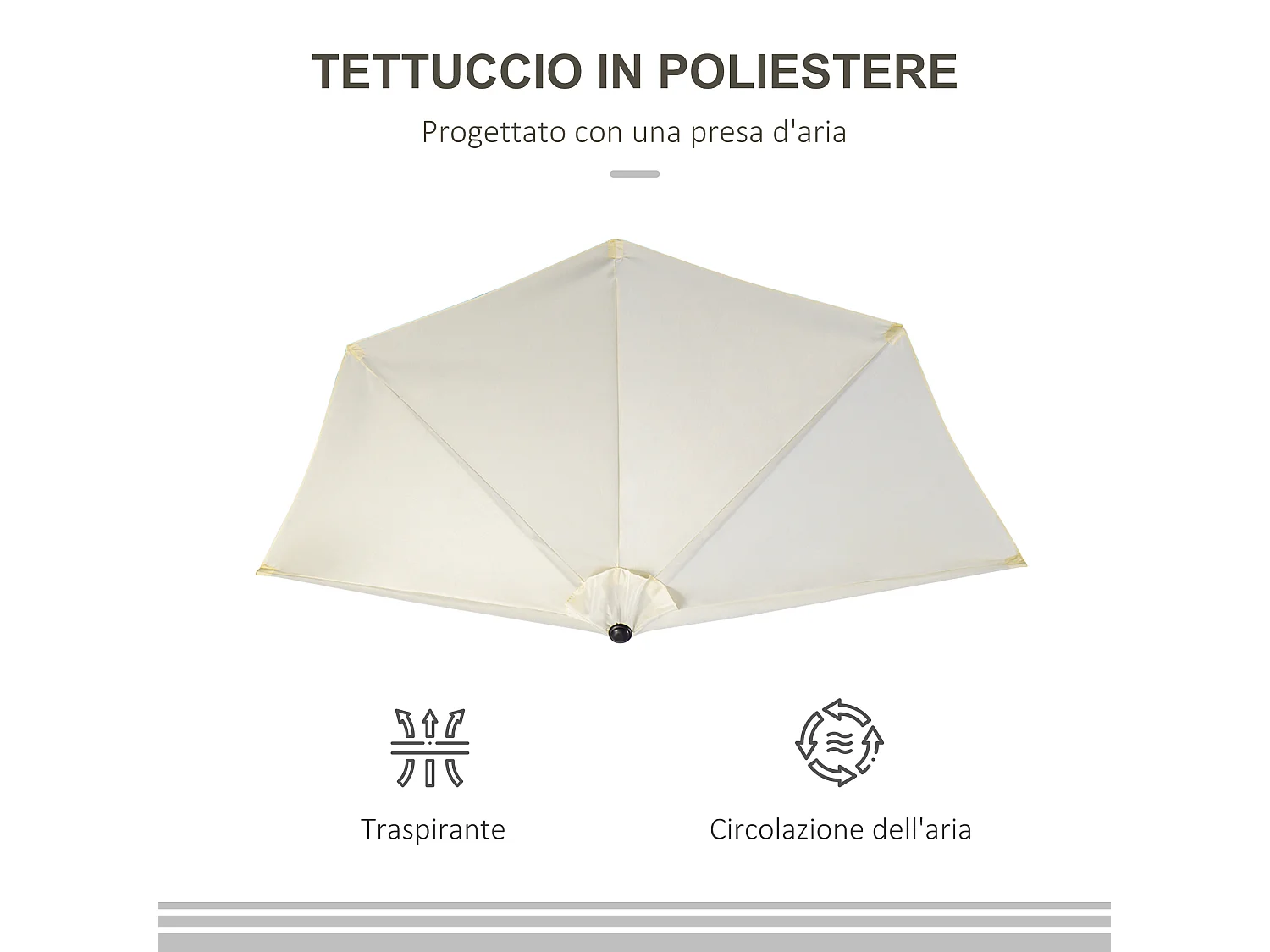 Ombrellone mezzaluna da terrazza con apertura a manovella beige
