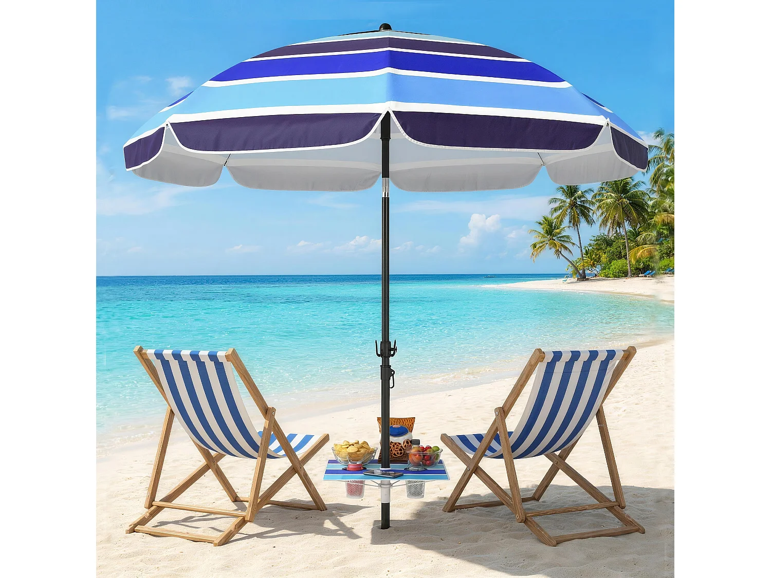 Ombrellone da spiaggia con tavolino multicolore