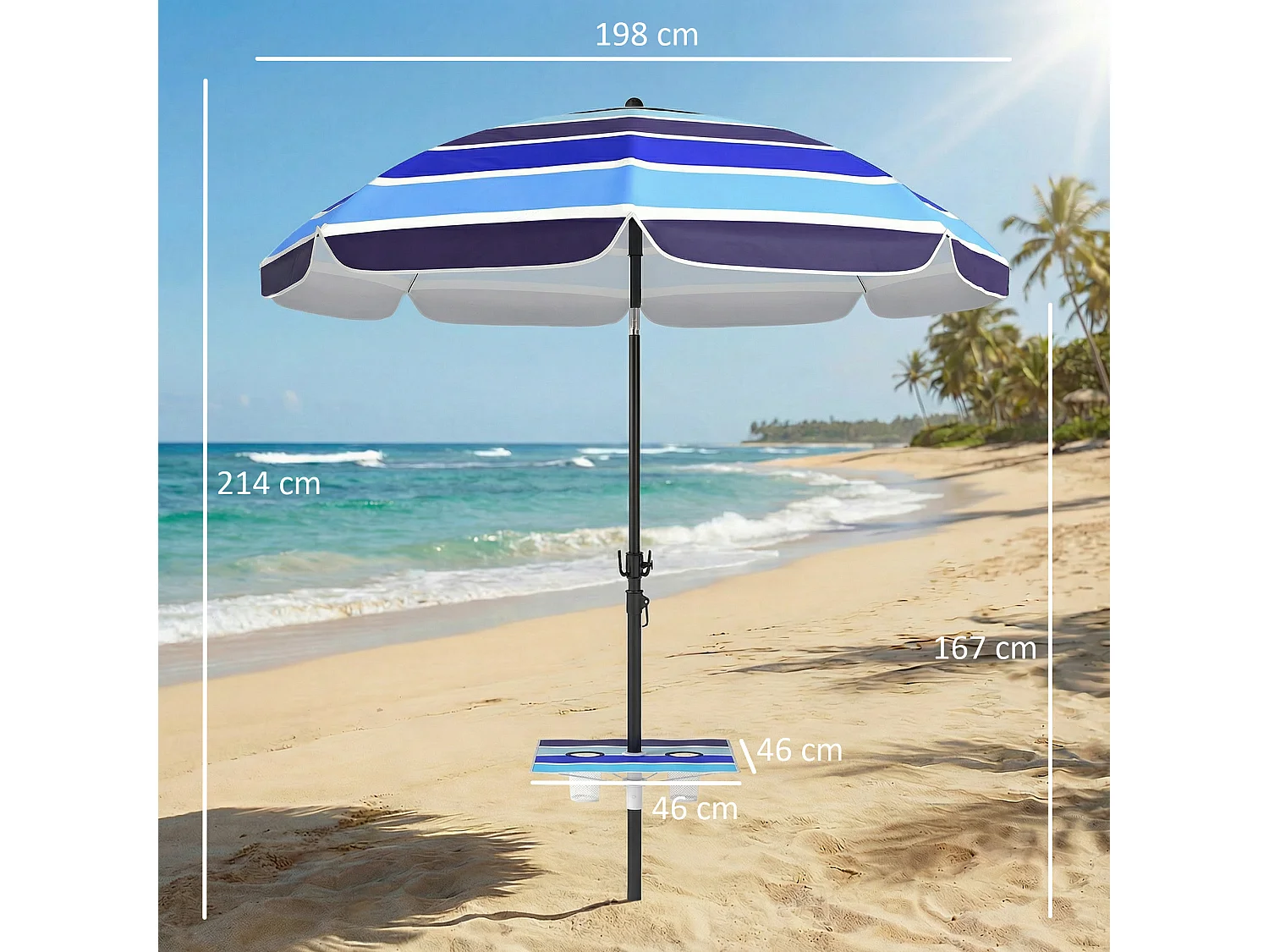 Ombrellone da spiaggia con tavolino multicolore