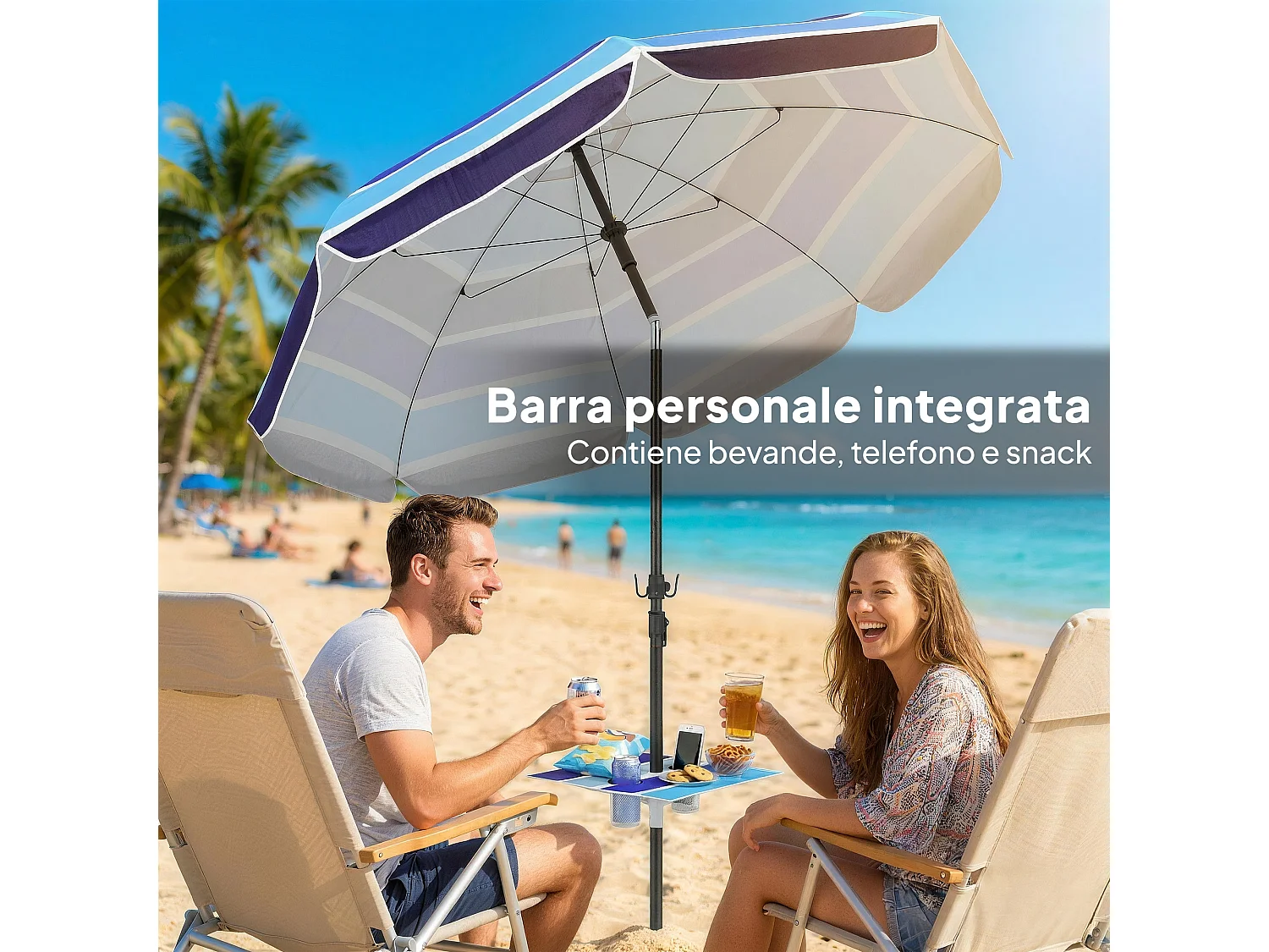 Ombrellone da spiaggia con tavolino multicolore