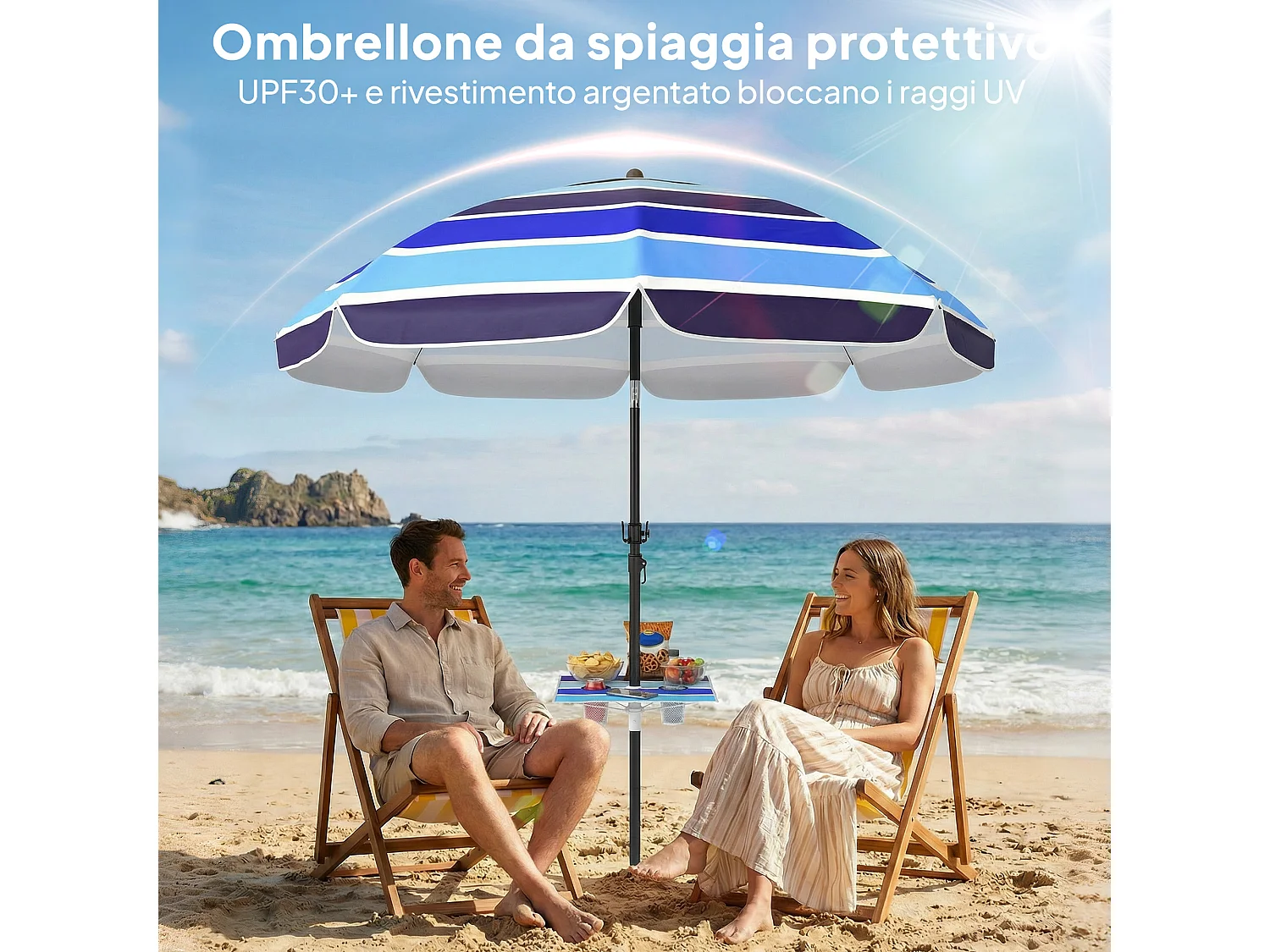 Ombrellone da spiaggia con tavolino multicolore