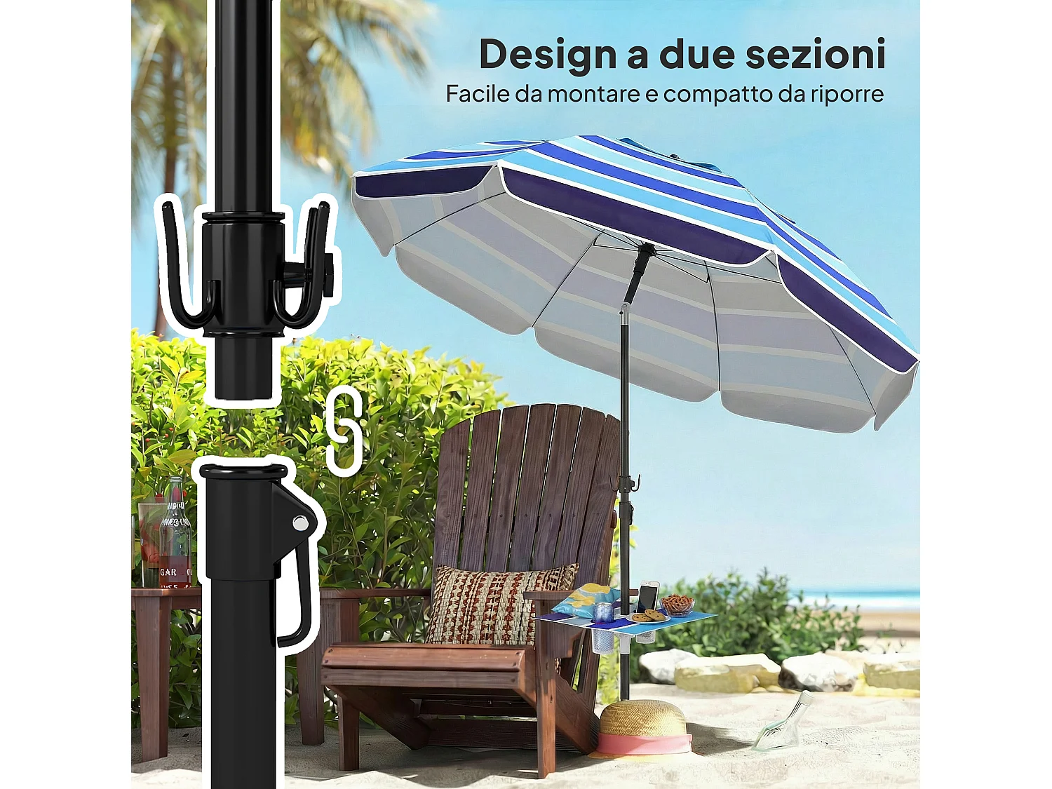 Ombrellone da spiaggia con tavolino multicolore