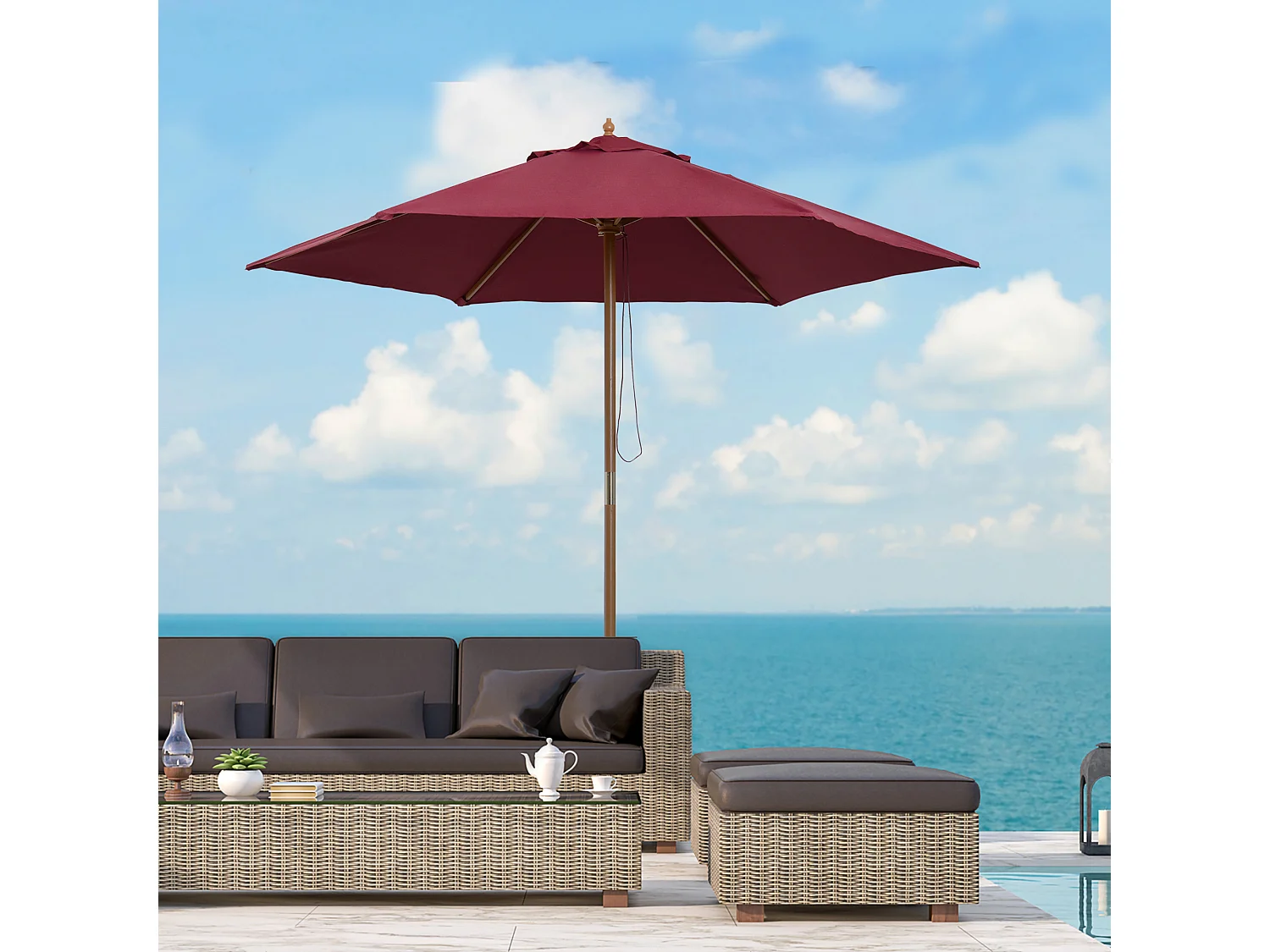 Ombrellone da giardino in legno poliestere 2.5x2.3m bordeaux