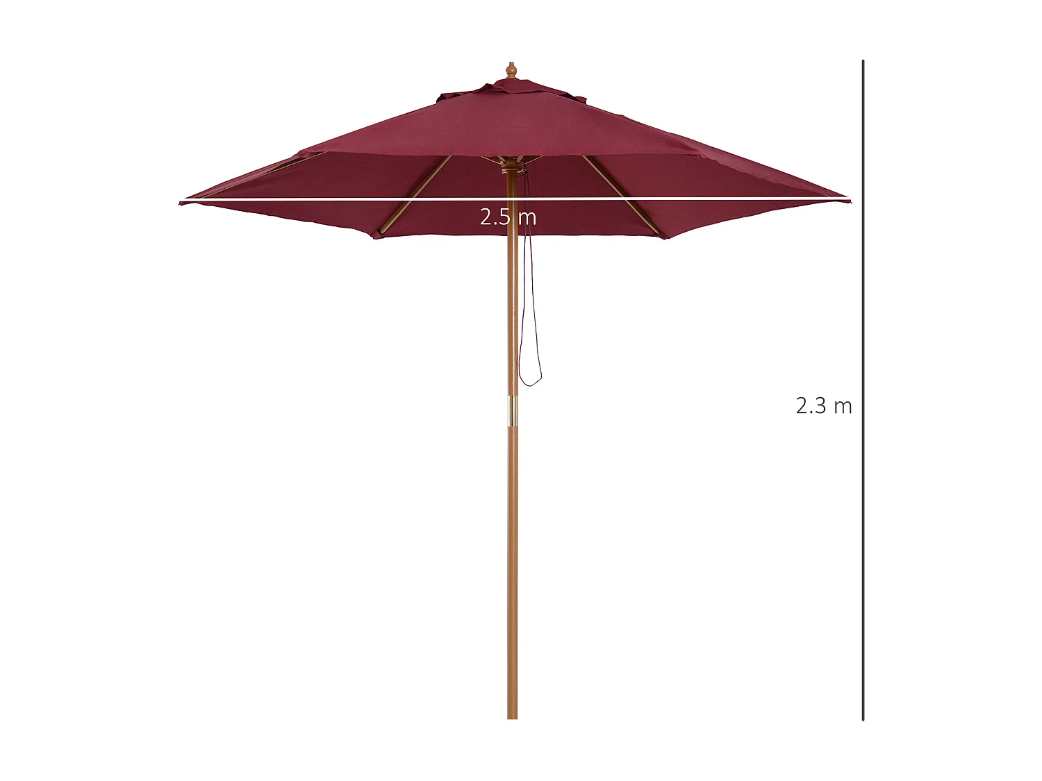 Ombrellone da giardino in legno poliestere 2.5x2.3m bordeaux