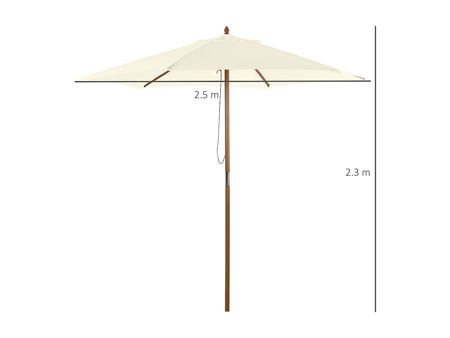 Ombrellone da giardino a 6 stecche 2.5x2.3m bianco crema
