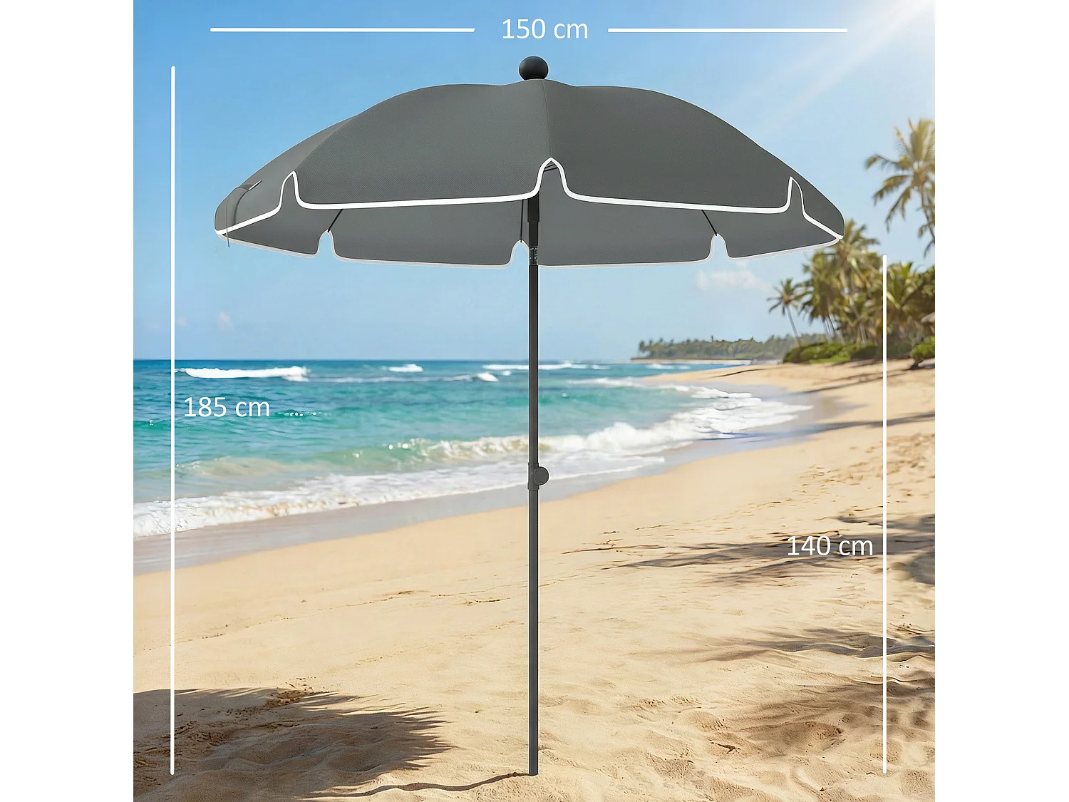 Ombrellone da spiaggia con ancora e borsa grigio scuro