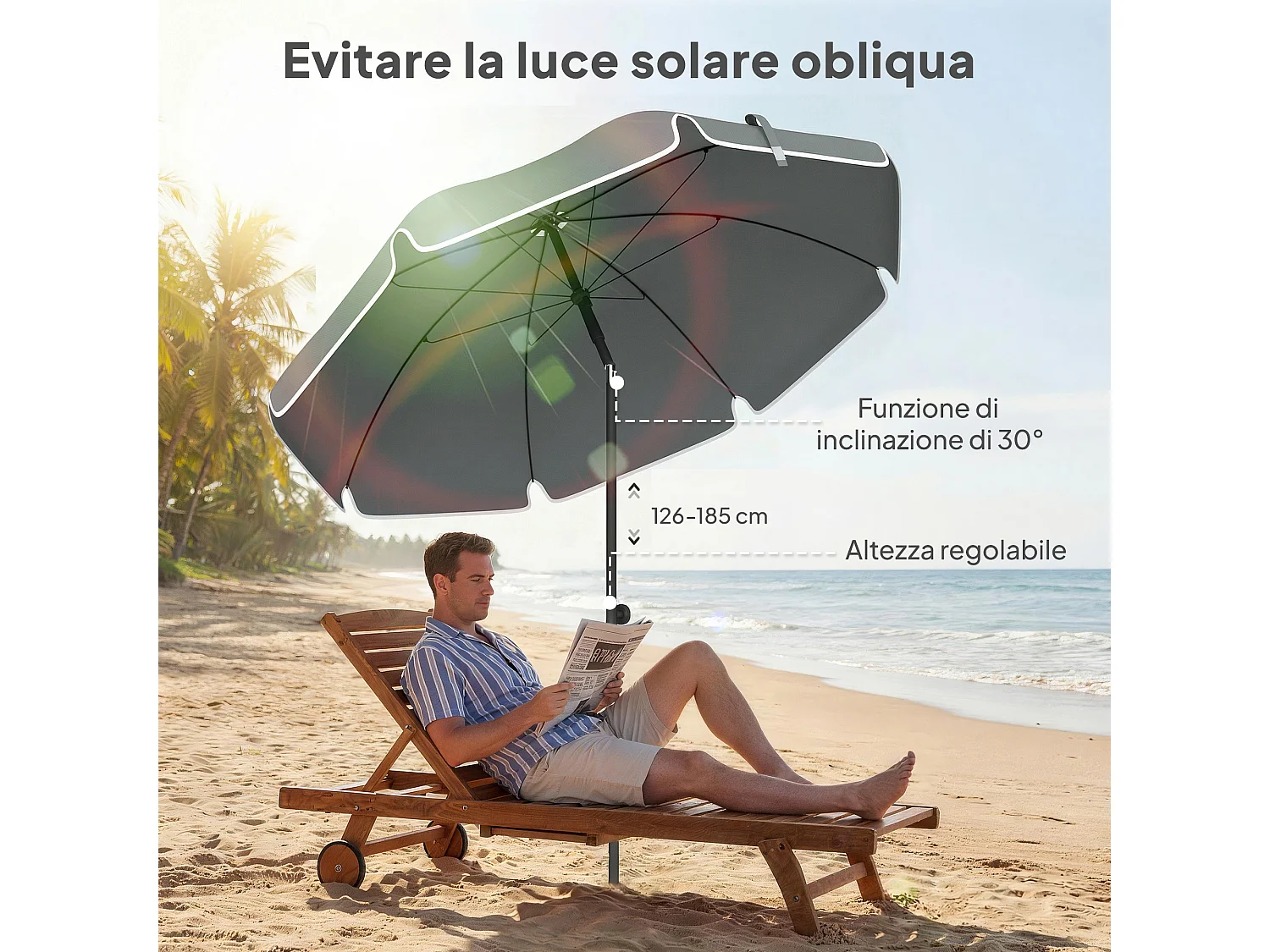 Ombrellone da spiaggia con ancora e borsa grigio scuro