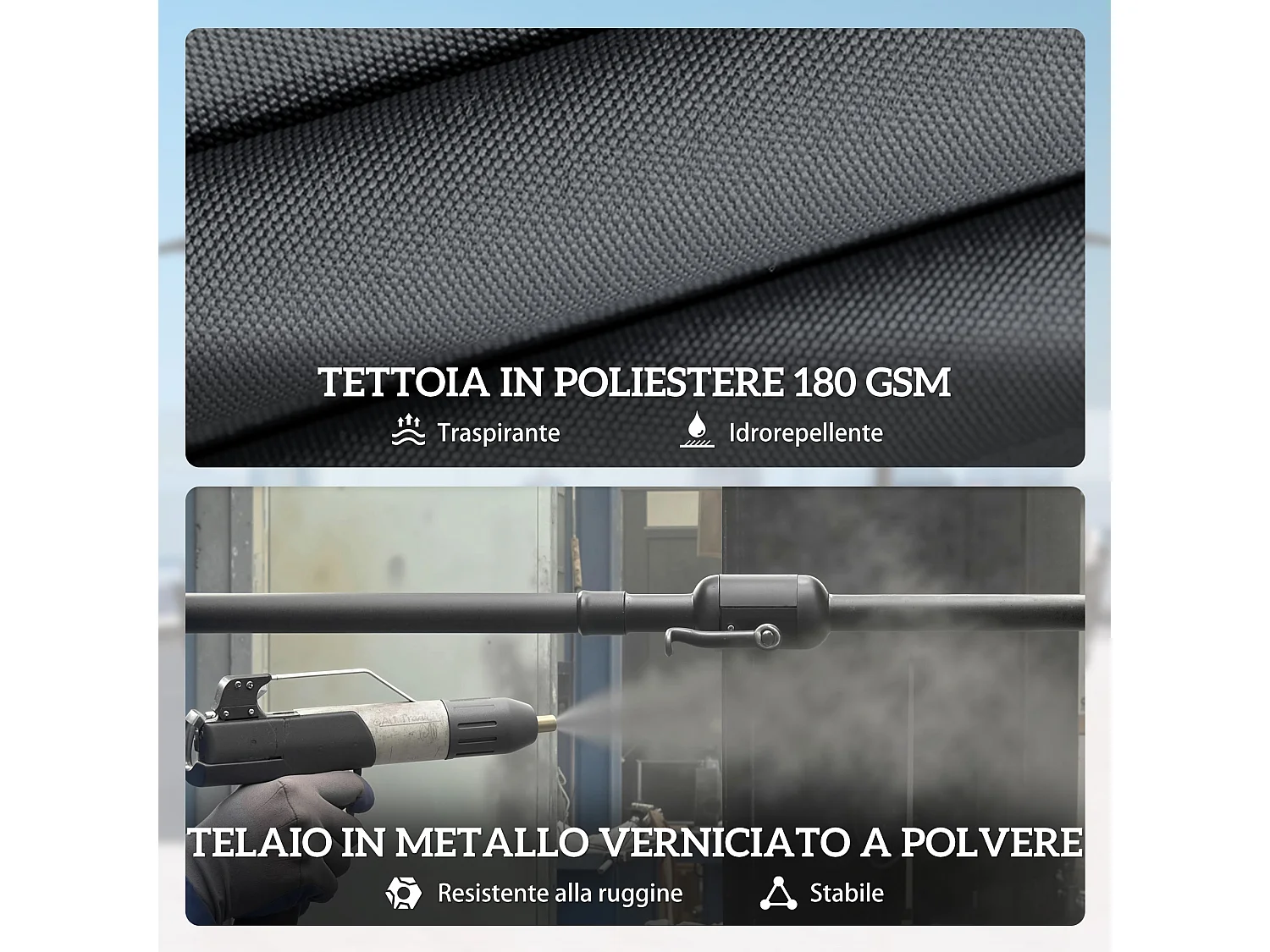 Ombrellone doppio con base a croce sacchi grigio scuro