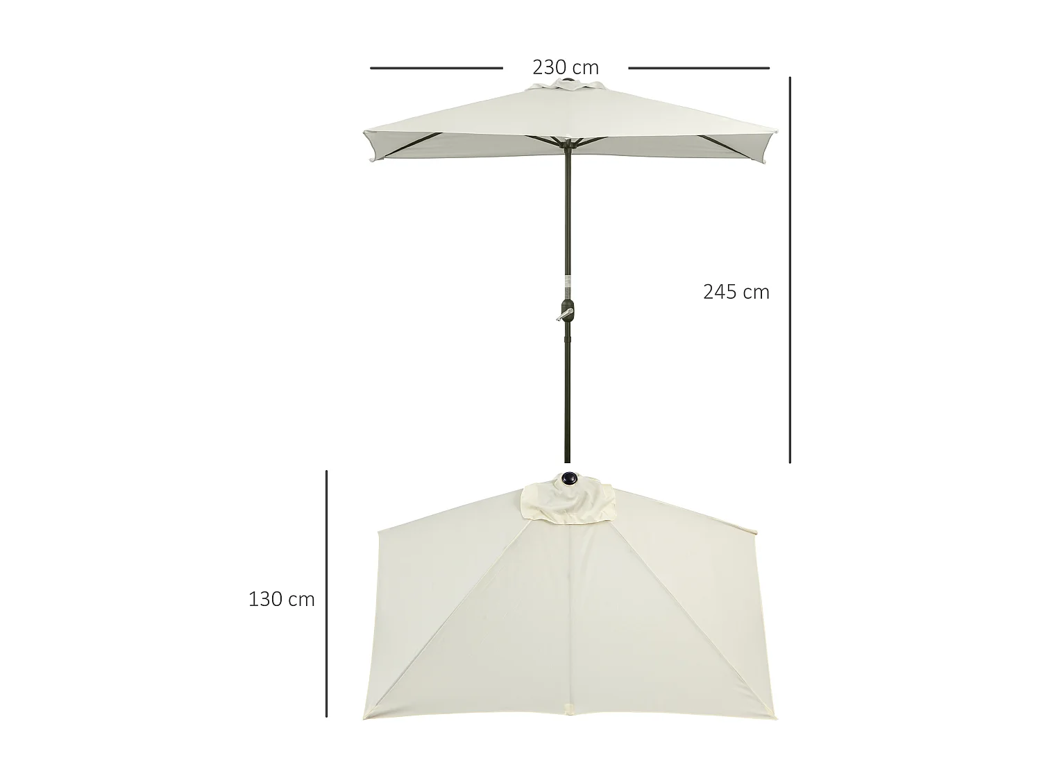 Ombrellone mezzaluna da parete con apertura a manovella beige