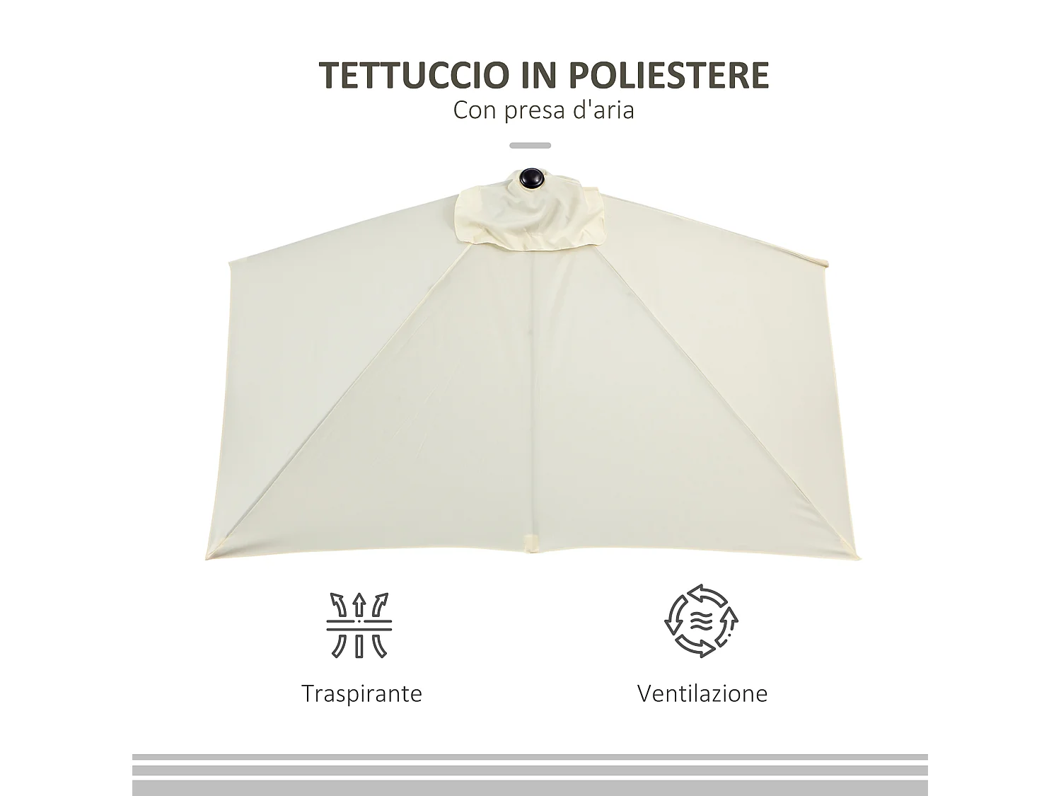 Ombrellone mezzaluna da parete con apertura a manovella beige
