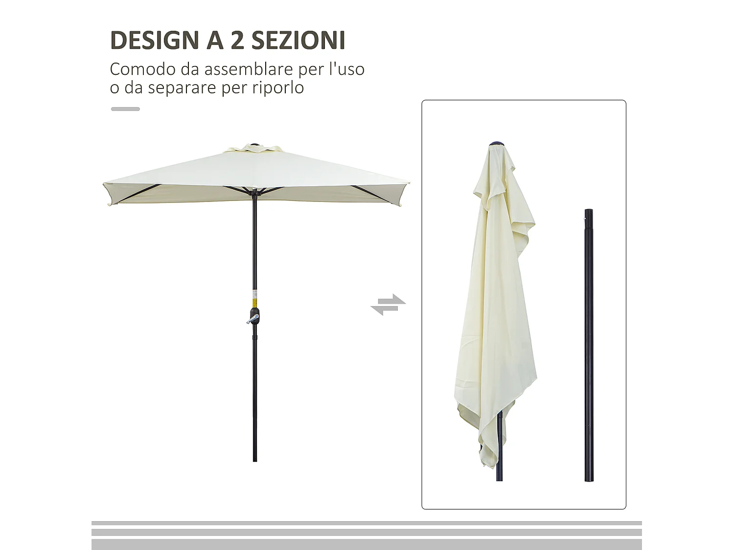 Ombrellone mezzaluna da parete con apertura a manovella beige