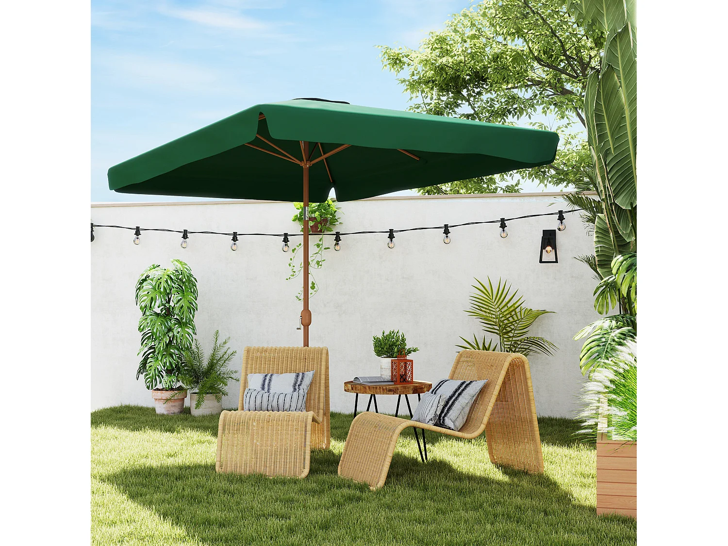 Ombrellone da giardino 2x3 m con apertura a manovella verde