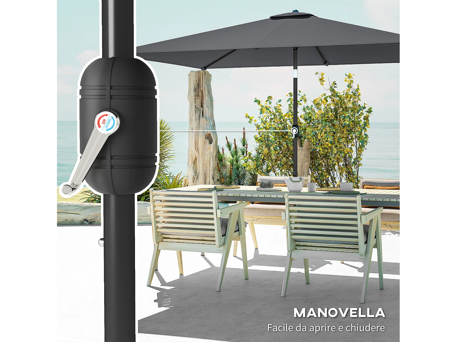 Ombrellone rettangolare da giardino 3x2 m grigio scuro