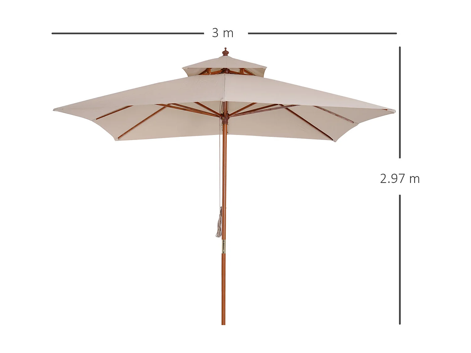 Ombrellone da giardino 3x3m a 8 stecche copertura a 2 livelli