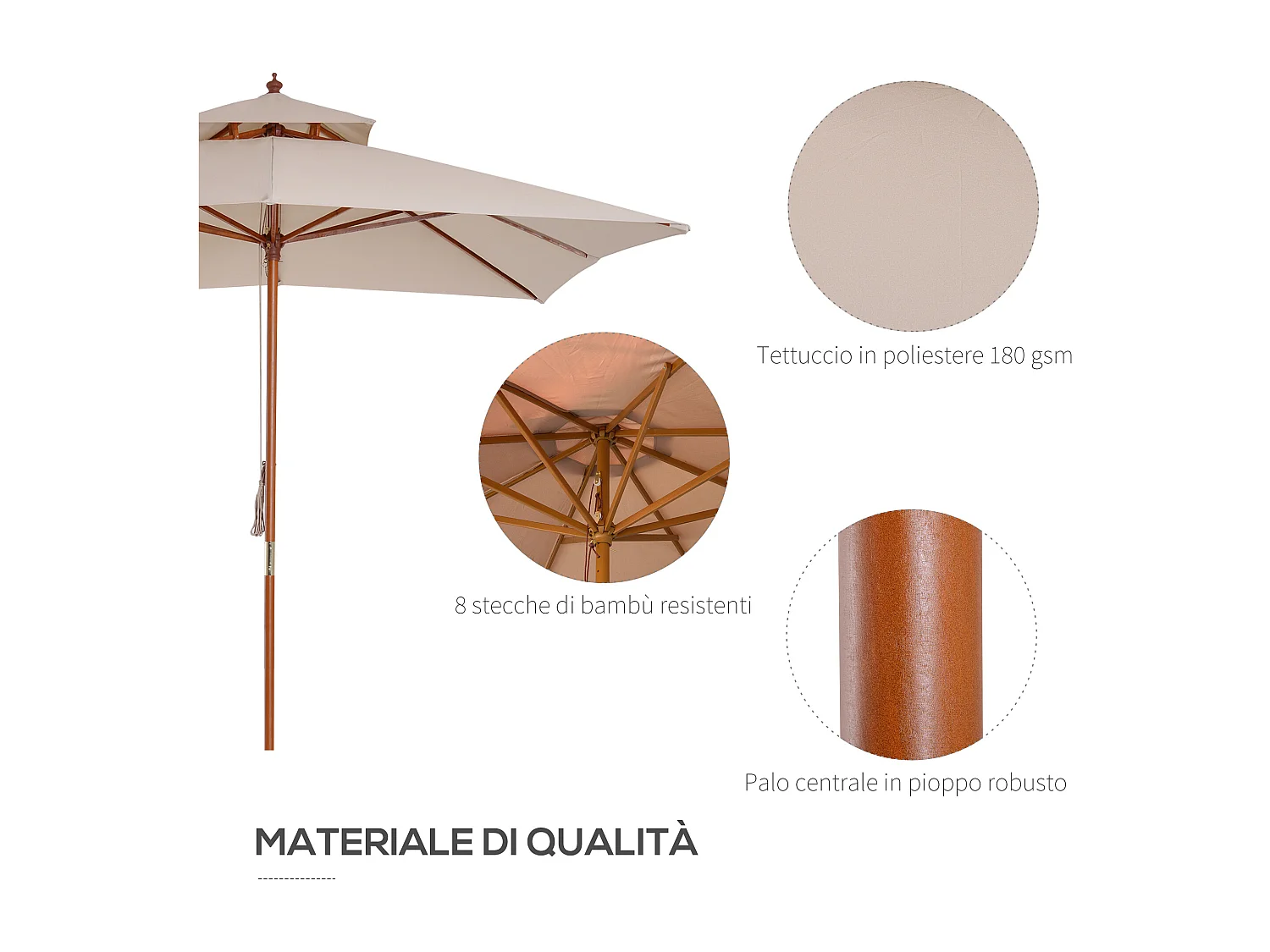 Ombrellone da giardino 3x3m a 8 stecche copertura a 2 livelli