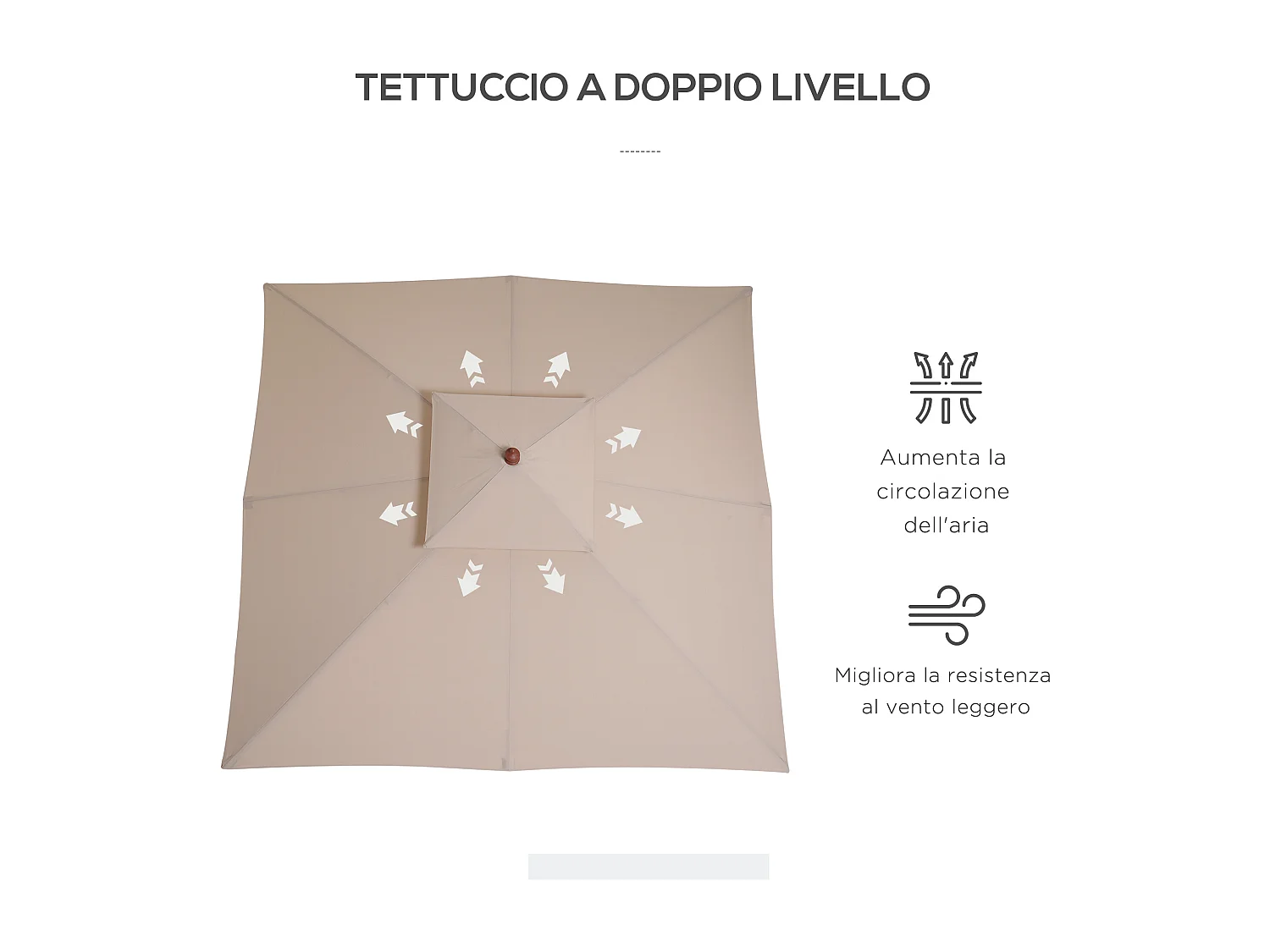 Ombrellone da giardino 3x3m a 8 stecche copertura a 2 livelli