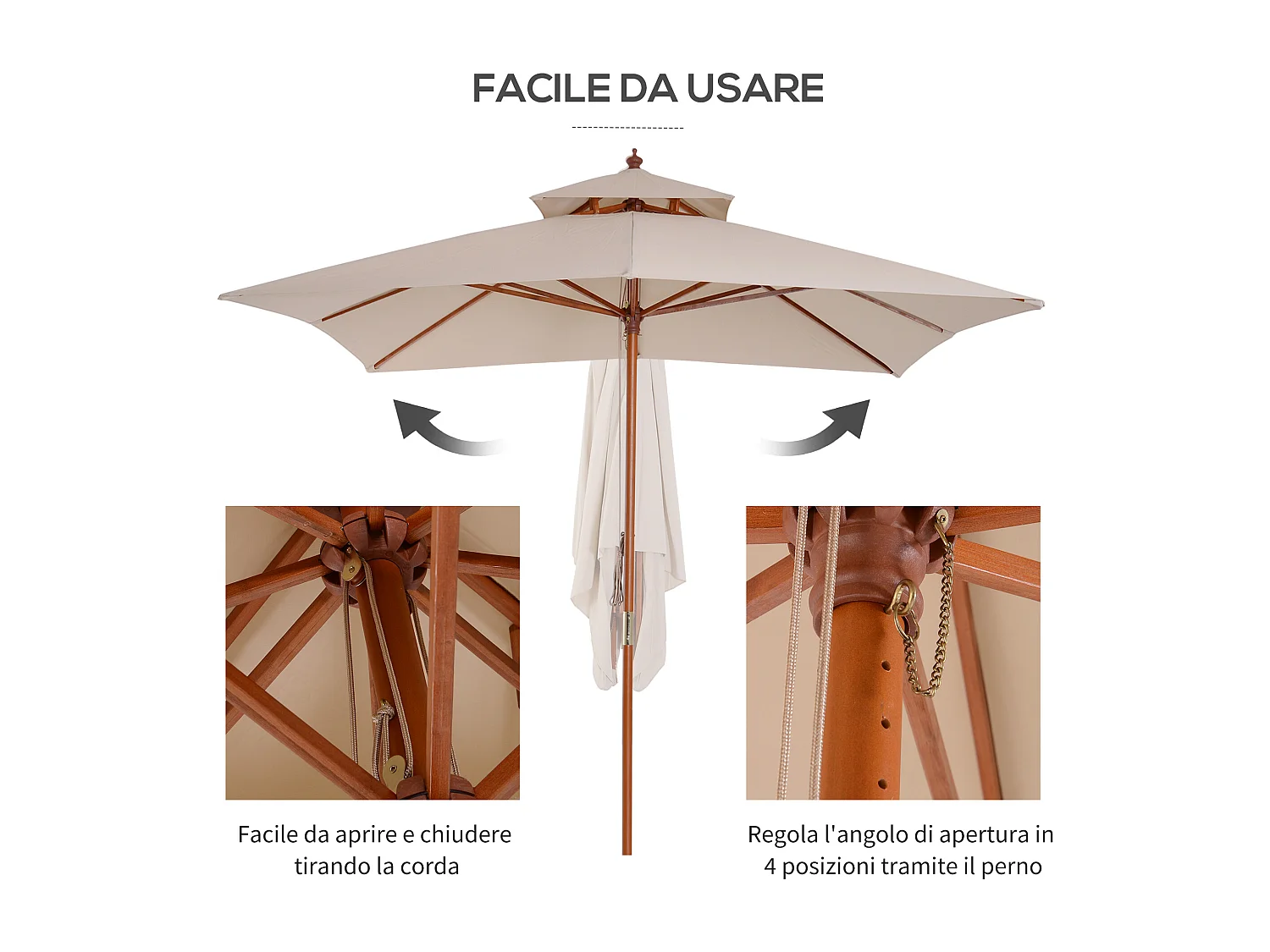 Ombrellone da giardino 3x3m a 8 stecche copertura a 2 livelli