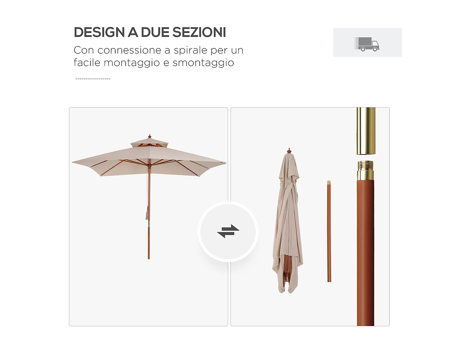 Ombrellone da giardino 3x3m a 8 stecche copertura a 2 livelli