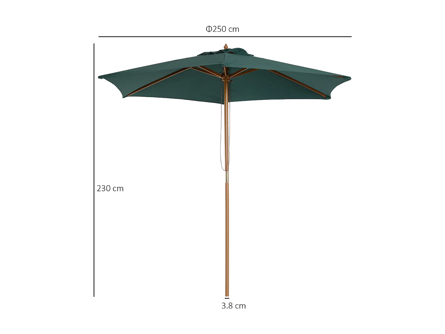 Ombrellone da giardino 2.5x2.3 m a 6 stecche verde scuro