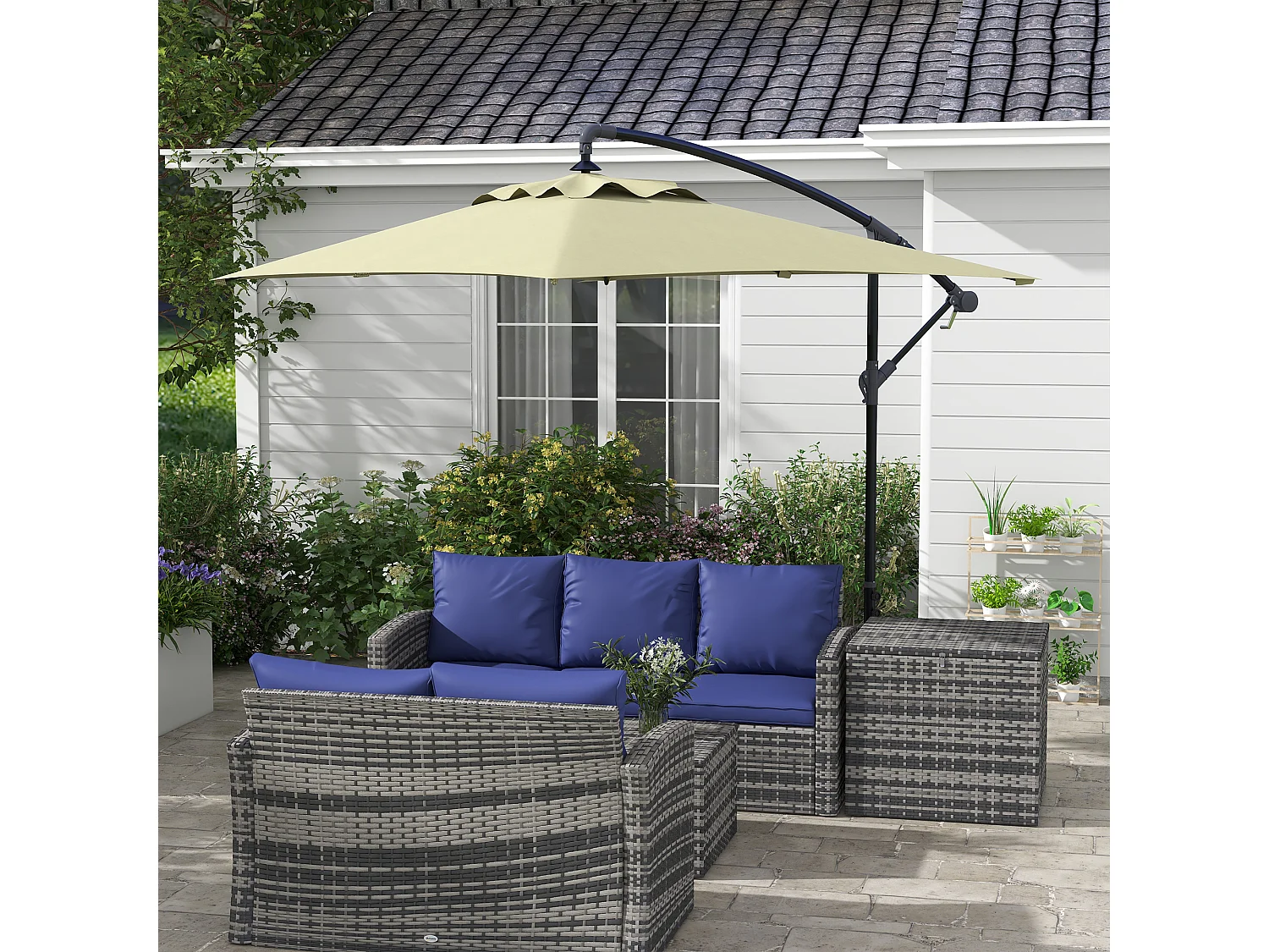 Ombrellone da giardino decentrato 3x2m con manovella beige