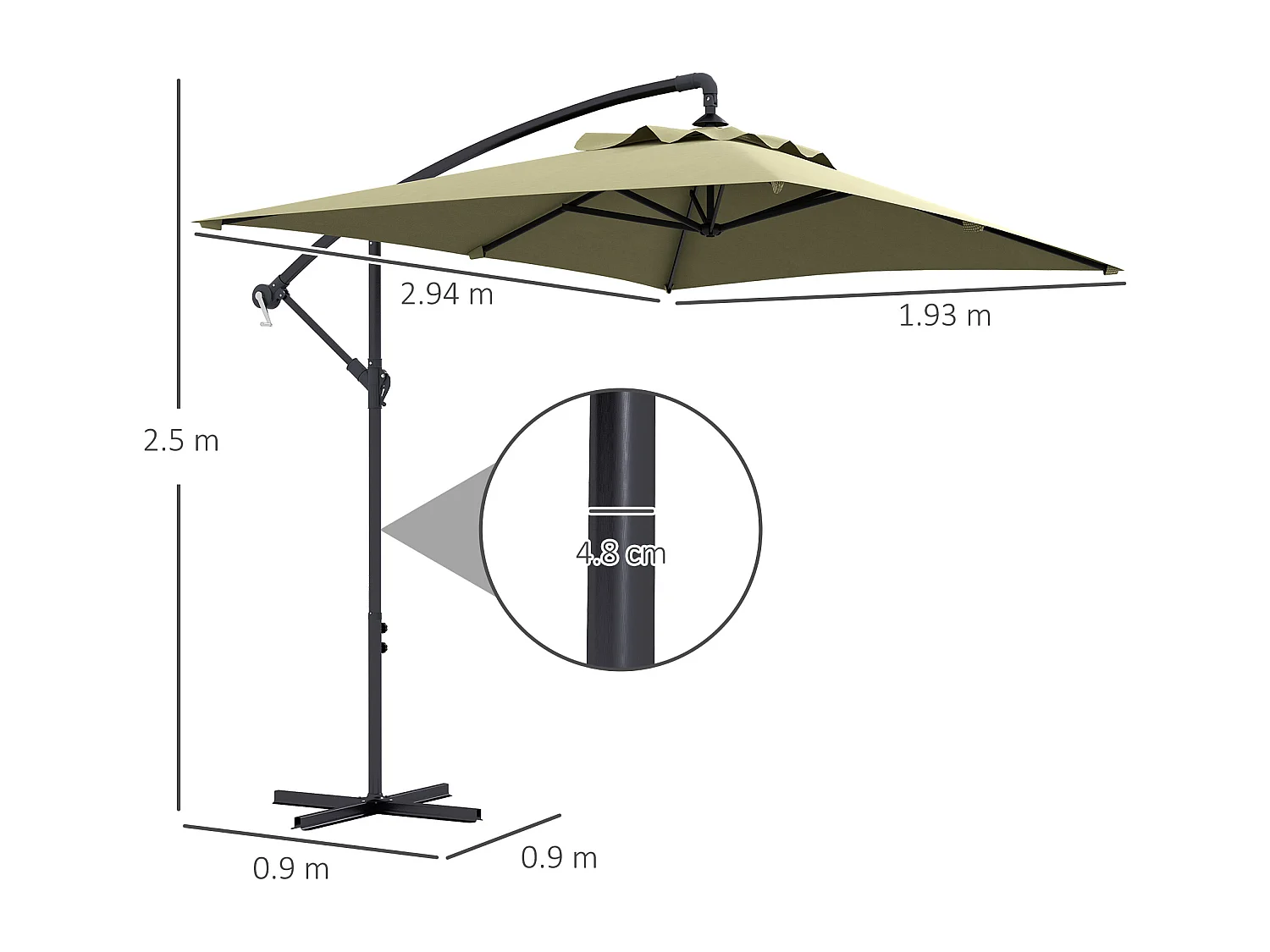 Ombrellone da giardino decentrato 3x2m con manovella beige
