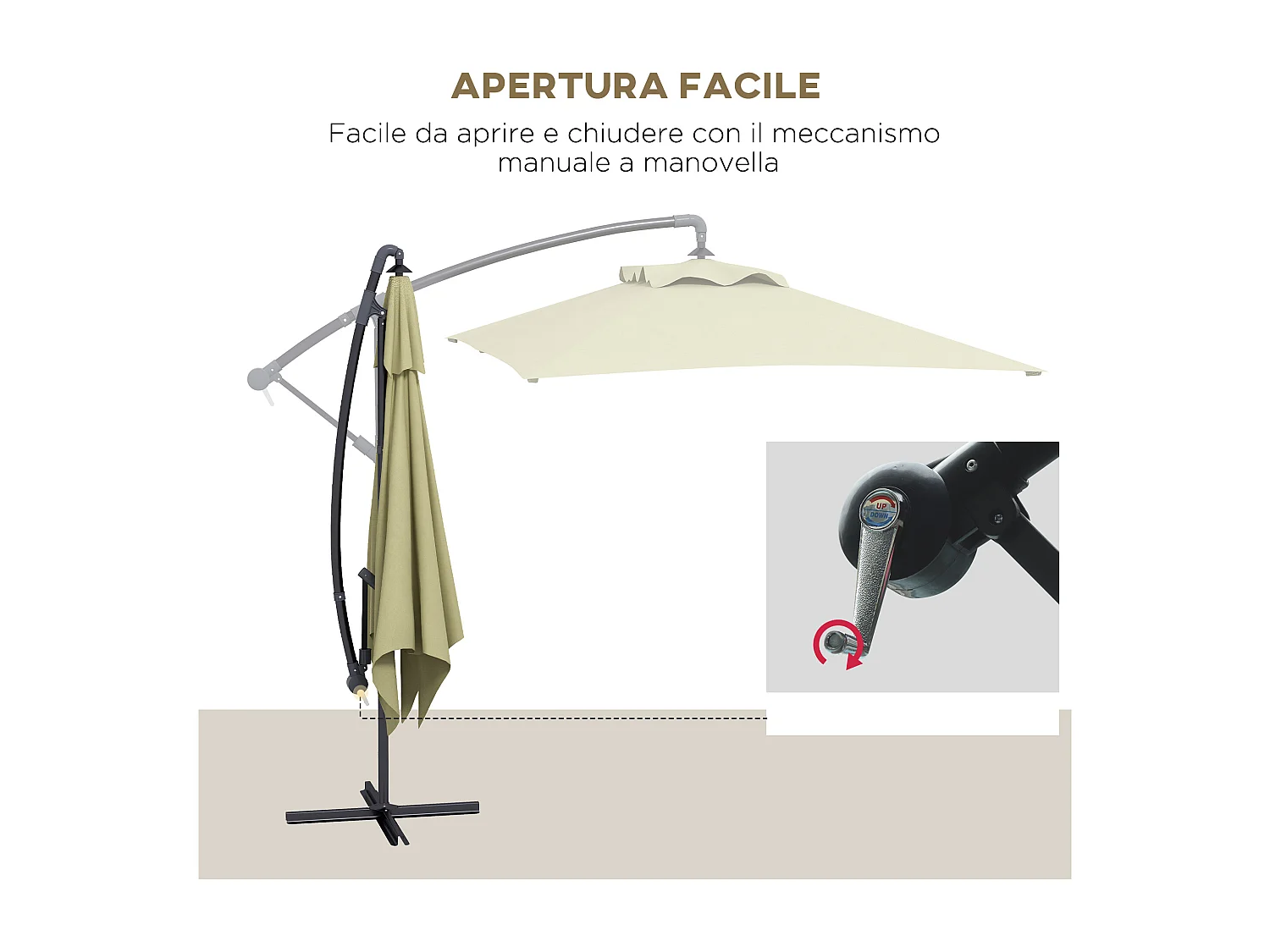 Ombrellone da giardino decentrato 3x2m con manovella beige