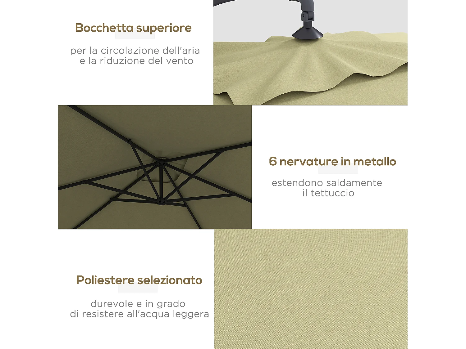 Ombrellone da giardino decentrato 3x2m con manovella beige