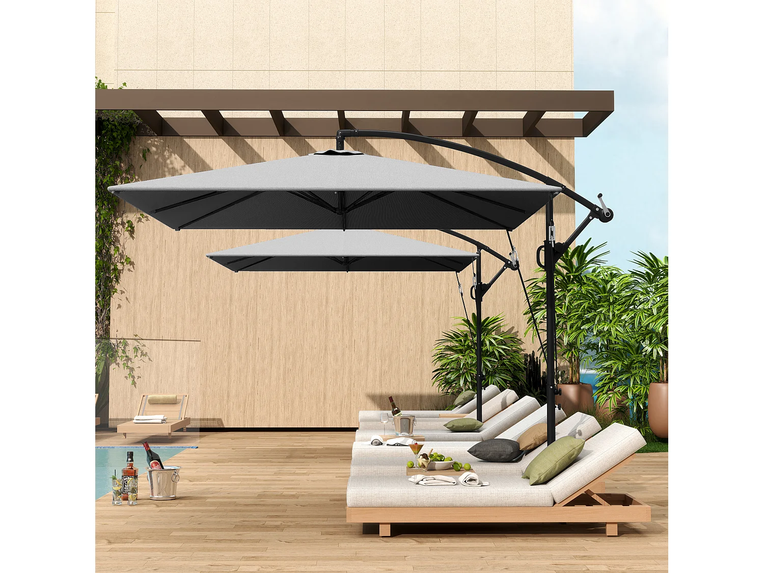 Ombrellone a sbalzo 2.5x2.5 m a manovella e girevole a 360° grigio