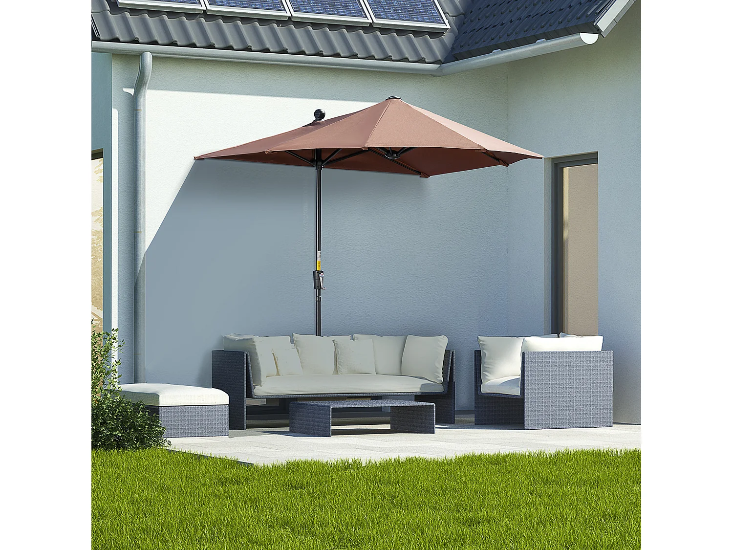 Ombrellone a mezzaluna 2x2 m con manovella color caffè