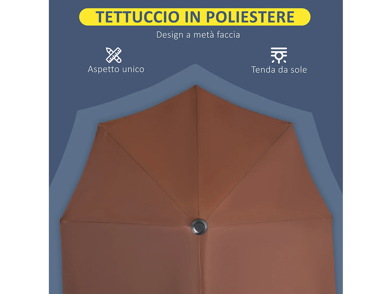 Ombrellone a mezzaluna 2x2 m con manovella color caffè