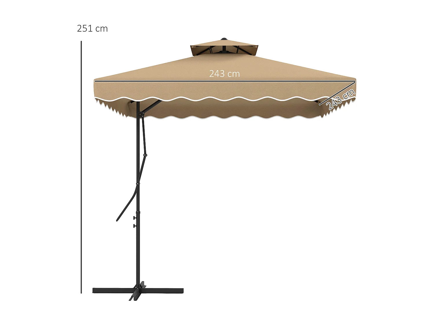 Ombrellone da giardino decentrato 2.5x2.5m con manovella cachi