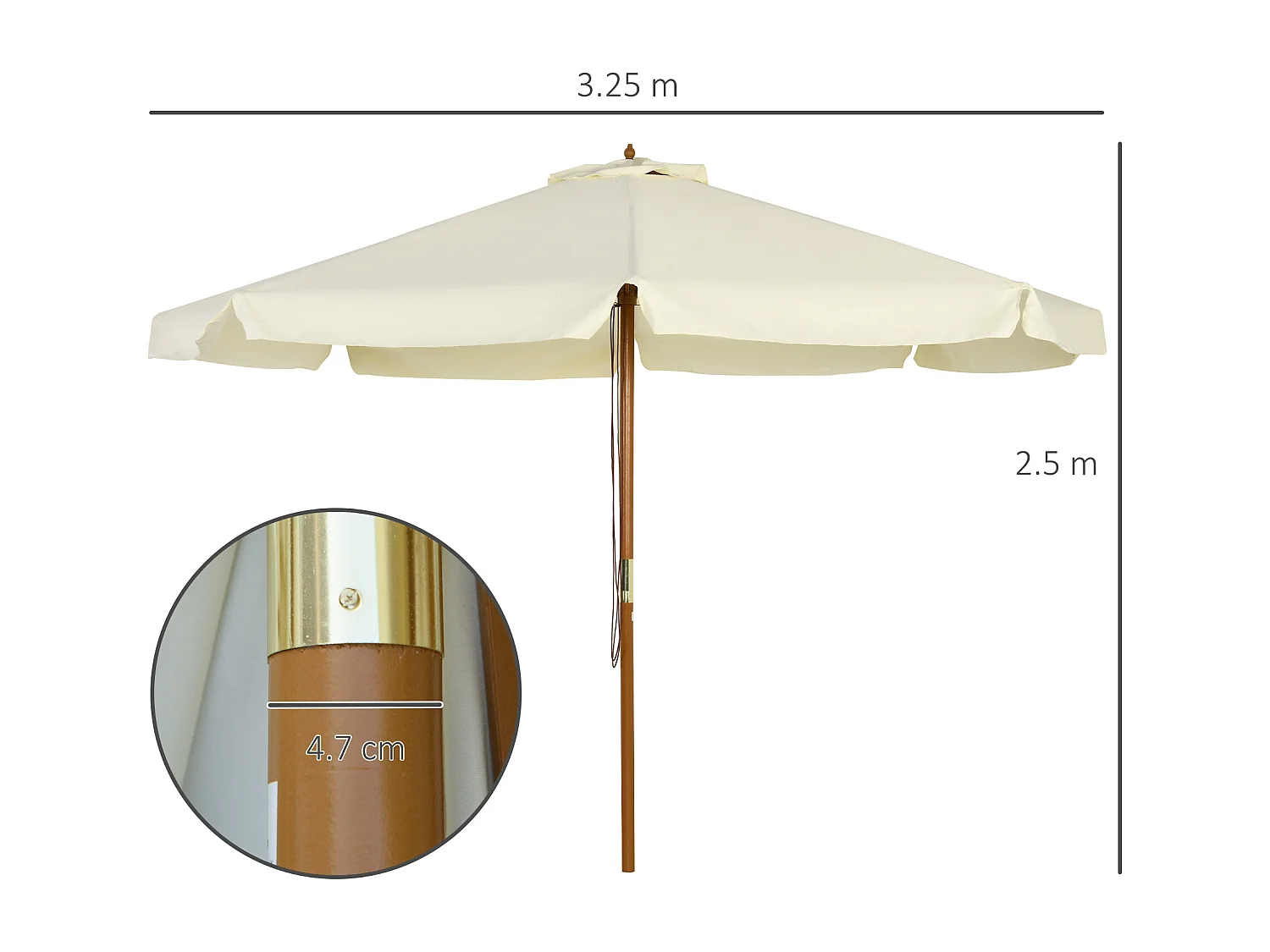 Ombrellone da esterni a 8 stecche in bambù e poliestere beige