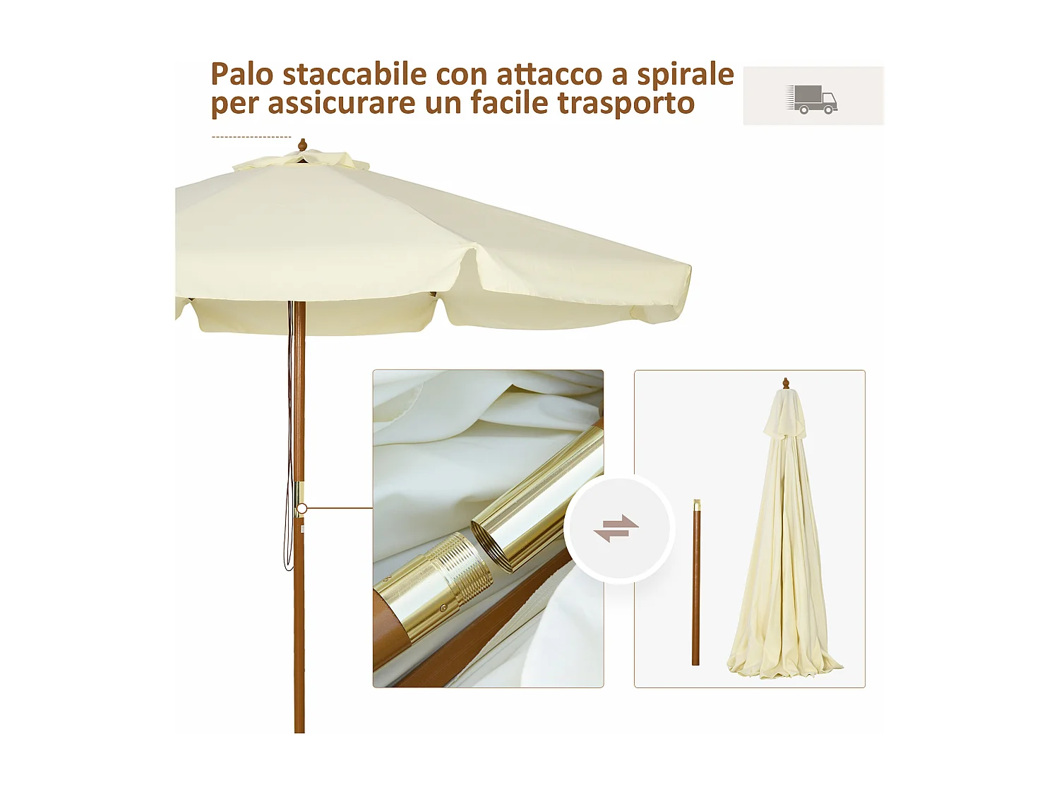 Ombrellone da esterni a 8 stecche in bambù e poliestere beige