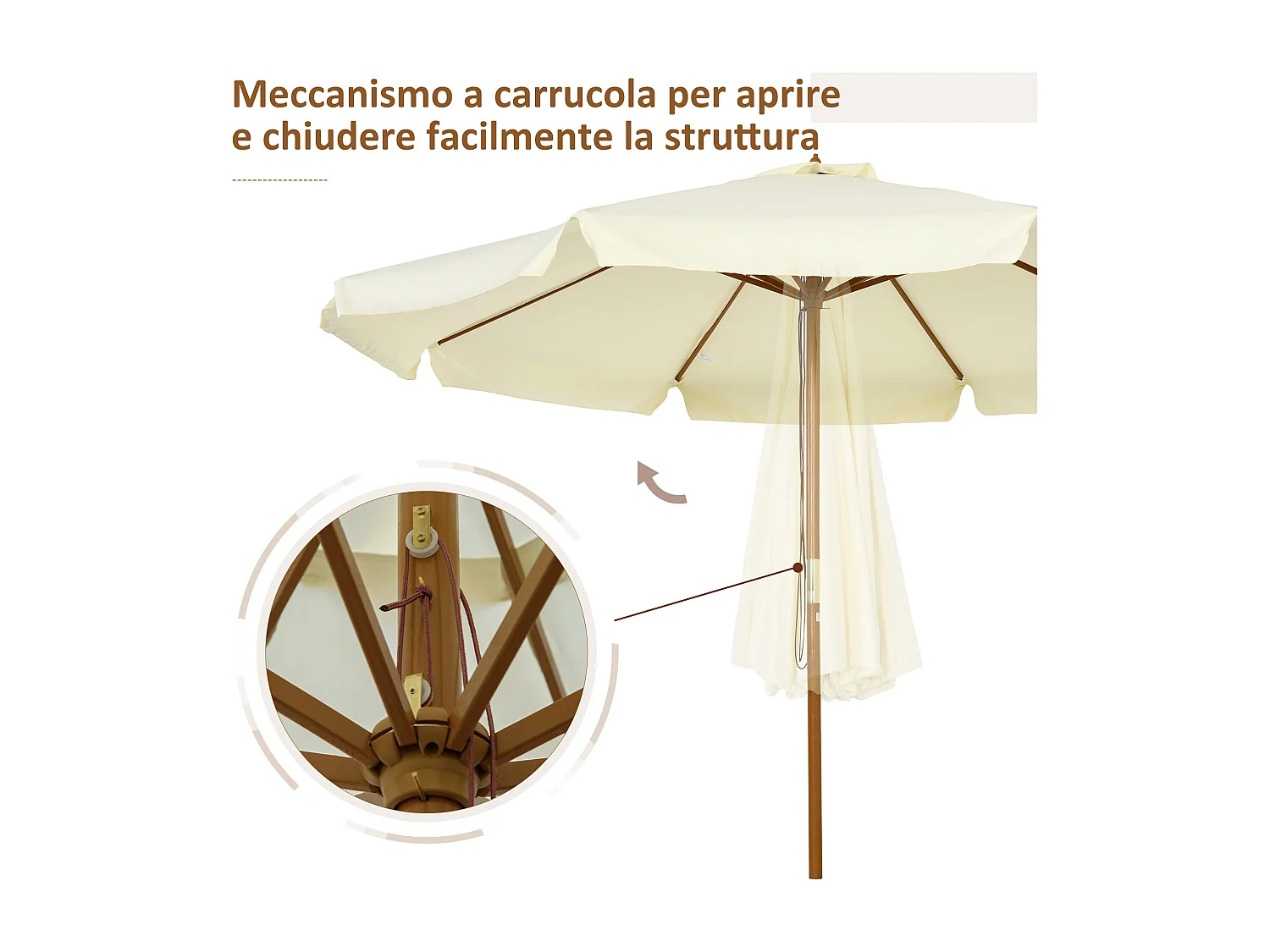 Ombrellone da esterni a 8 stecche in bambù e poliestere beige
