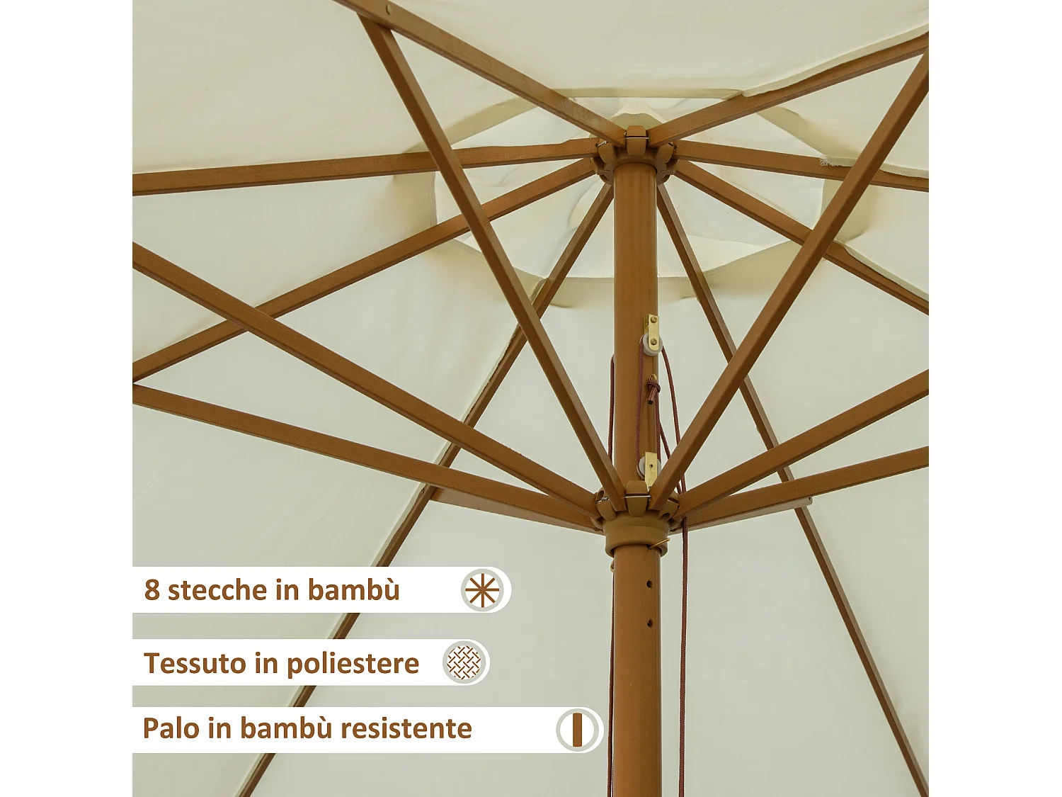 Ombrellone da esterni a 8 stecche in bambù e poliestere beige