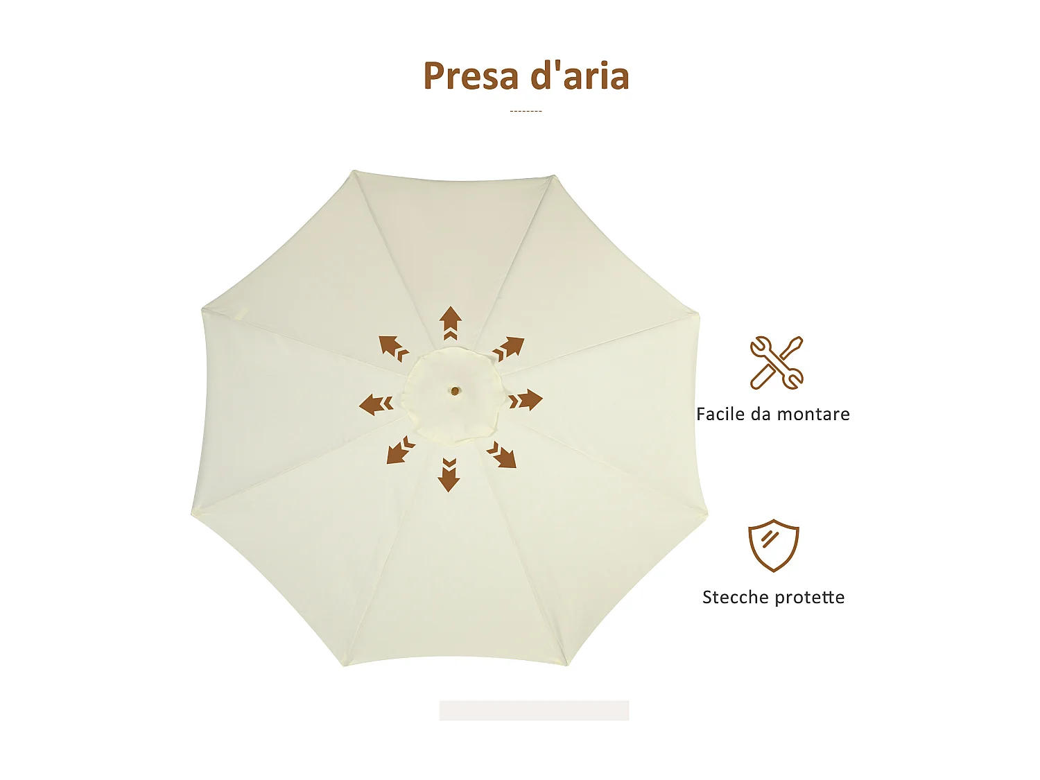 Ombrellone da esterni a 8 stecche in bambù e poliestere beige
