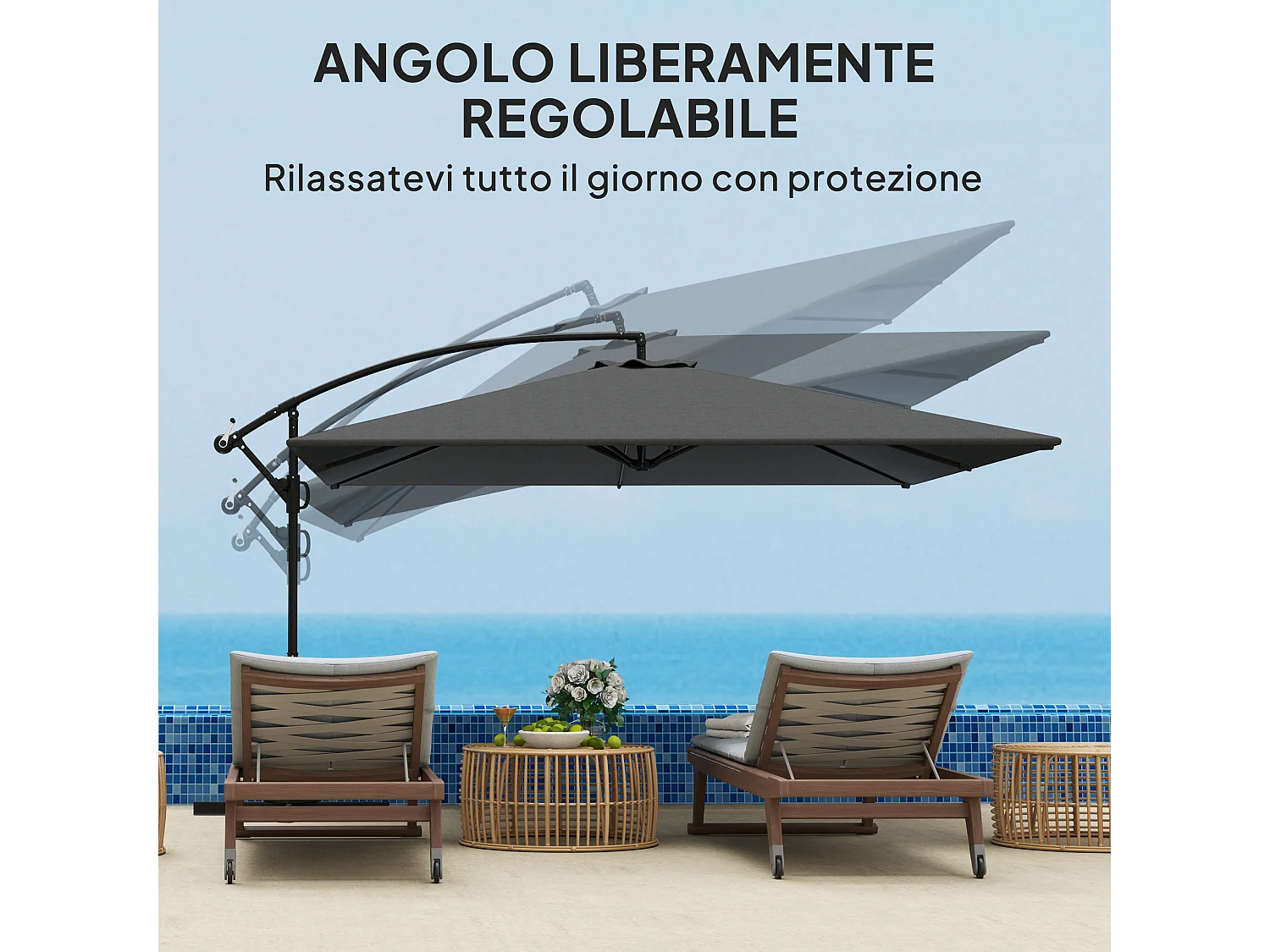 Ombrellone da giardino a braccio girevole e inclinabile grigio