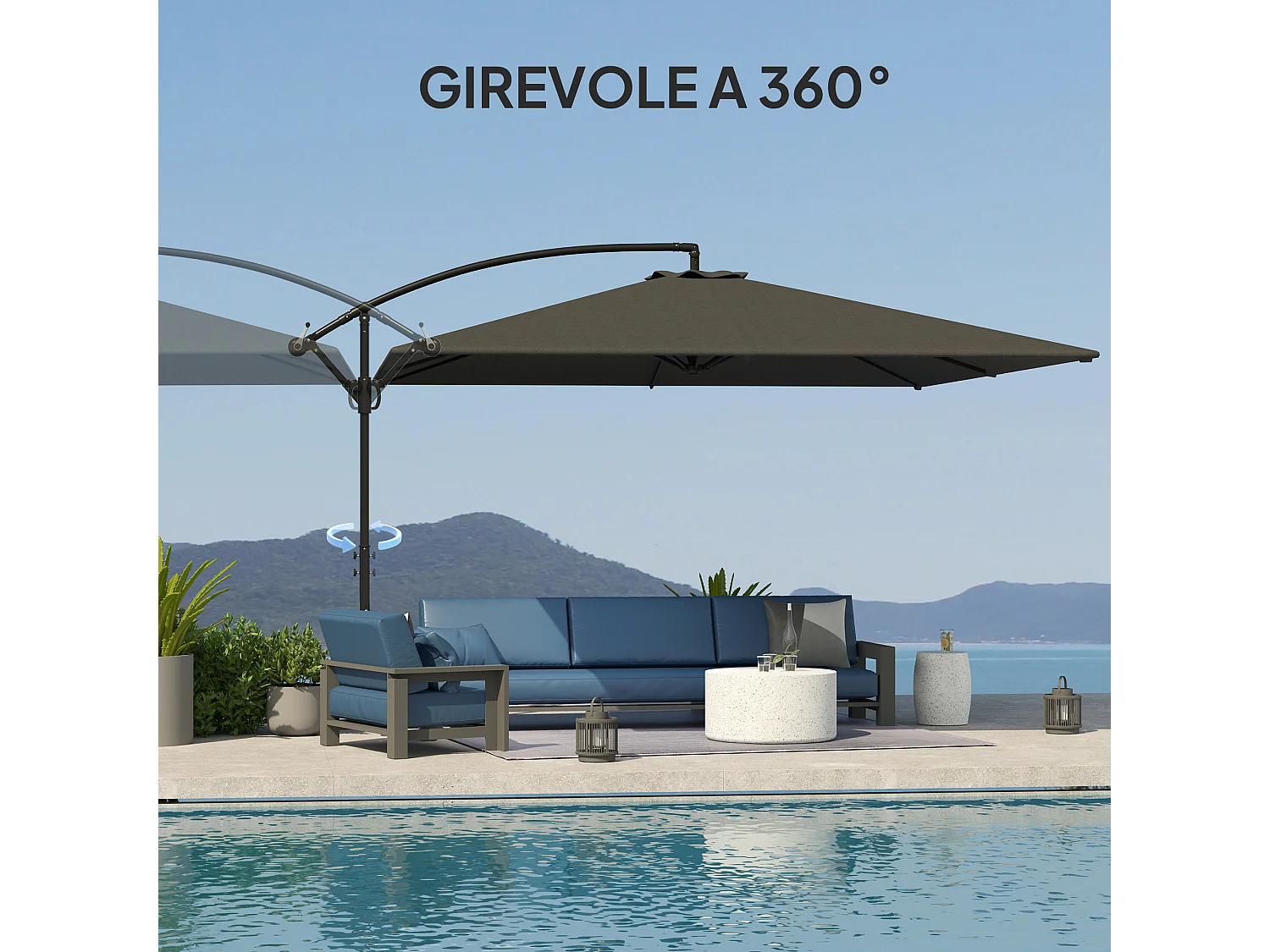 Ombrellone da giardino a braccio girevole e inclinabile grigio