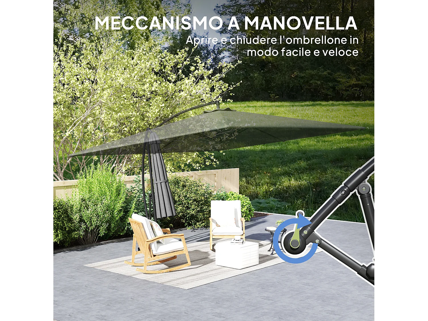 Ombrellone da giardino a braccio girevole e inclinabile grigio