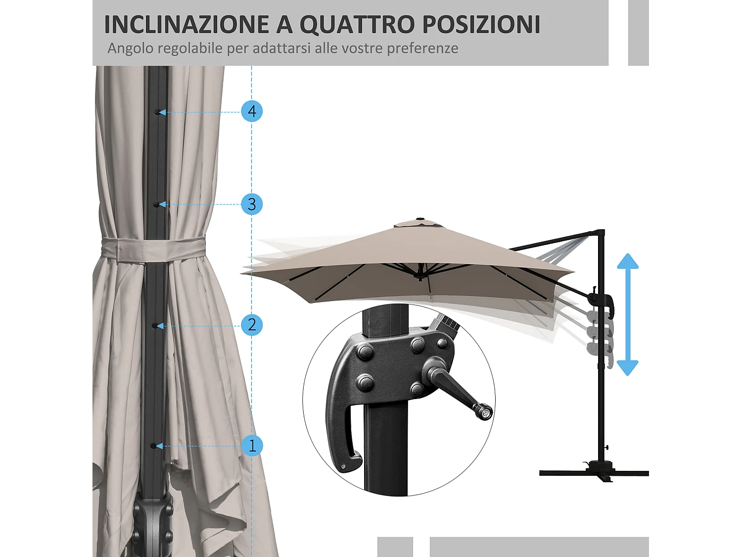 Ombrellone 3x3 m a 8 stecche in alluminio e poliestere color khaki