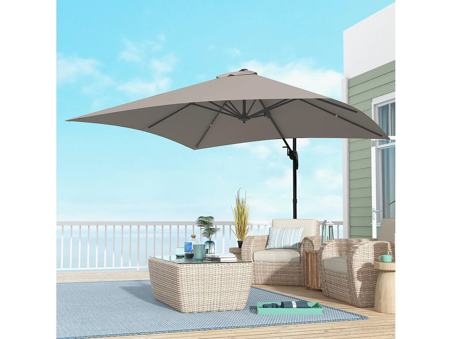 Ombrellone 3x3 m a 8 stecche in alluminio e poliestere color khaki